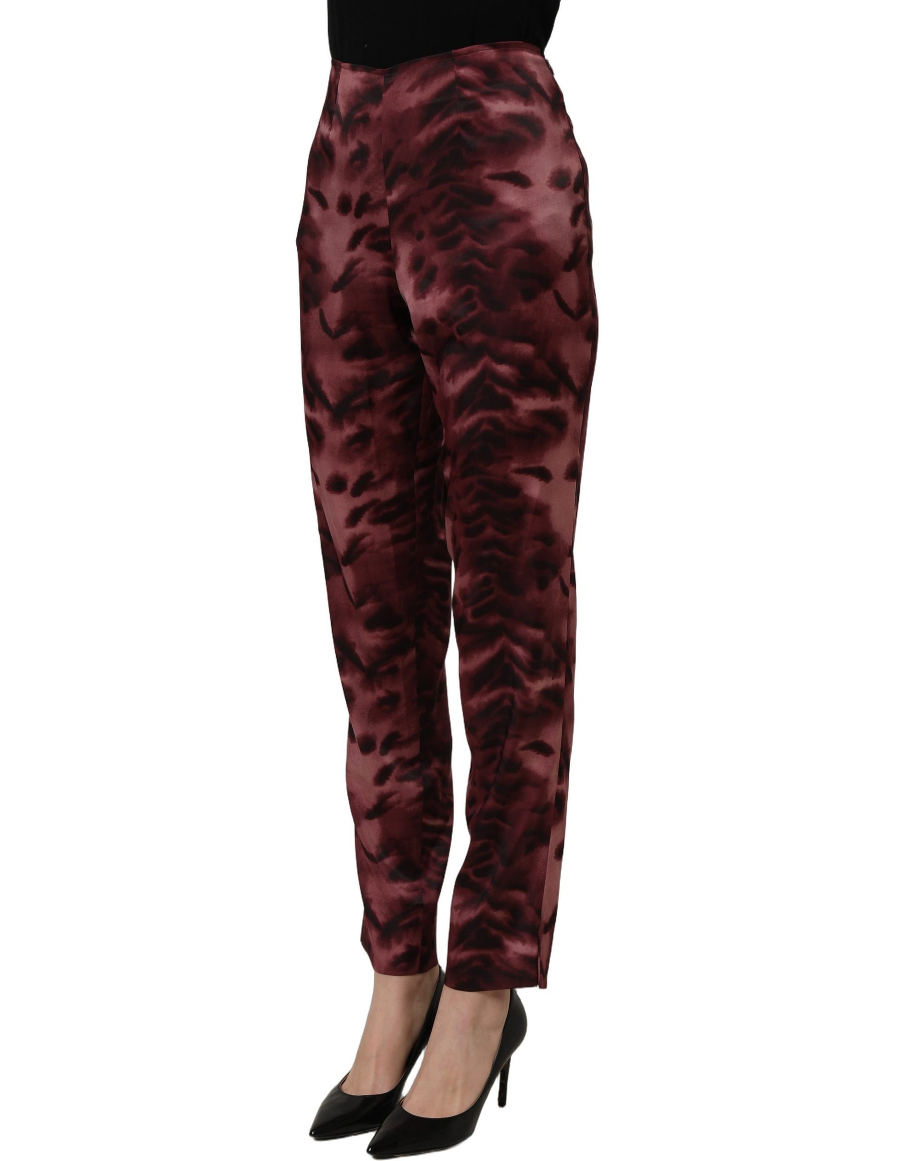 BENCIVENGA Burgundy High Waist Patterned Straight Trouser Pants | Regal Royce