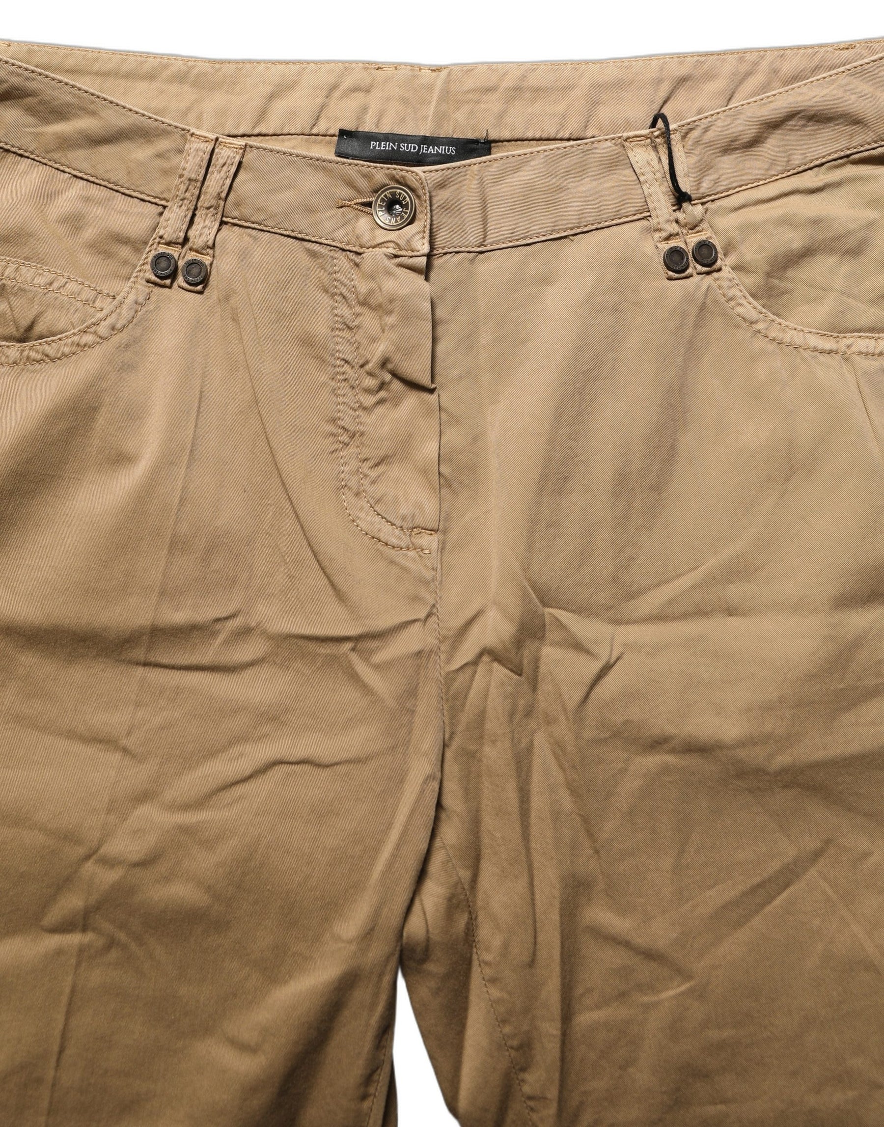 PLEIN SUD Brown Straight Cotton Stretch Chino Pants | Regal Royce