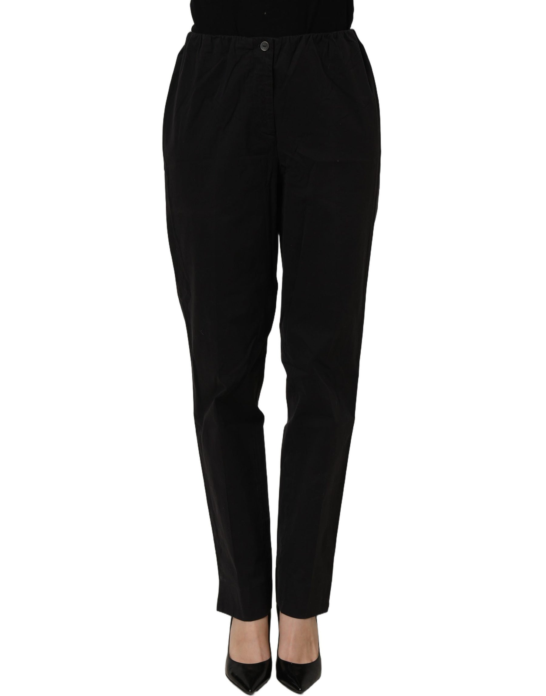 QL2 Black High-Waisted Straight Chino Women Trouser Pants | Regal Royce