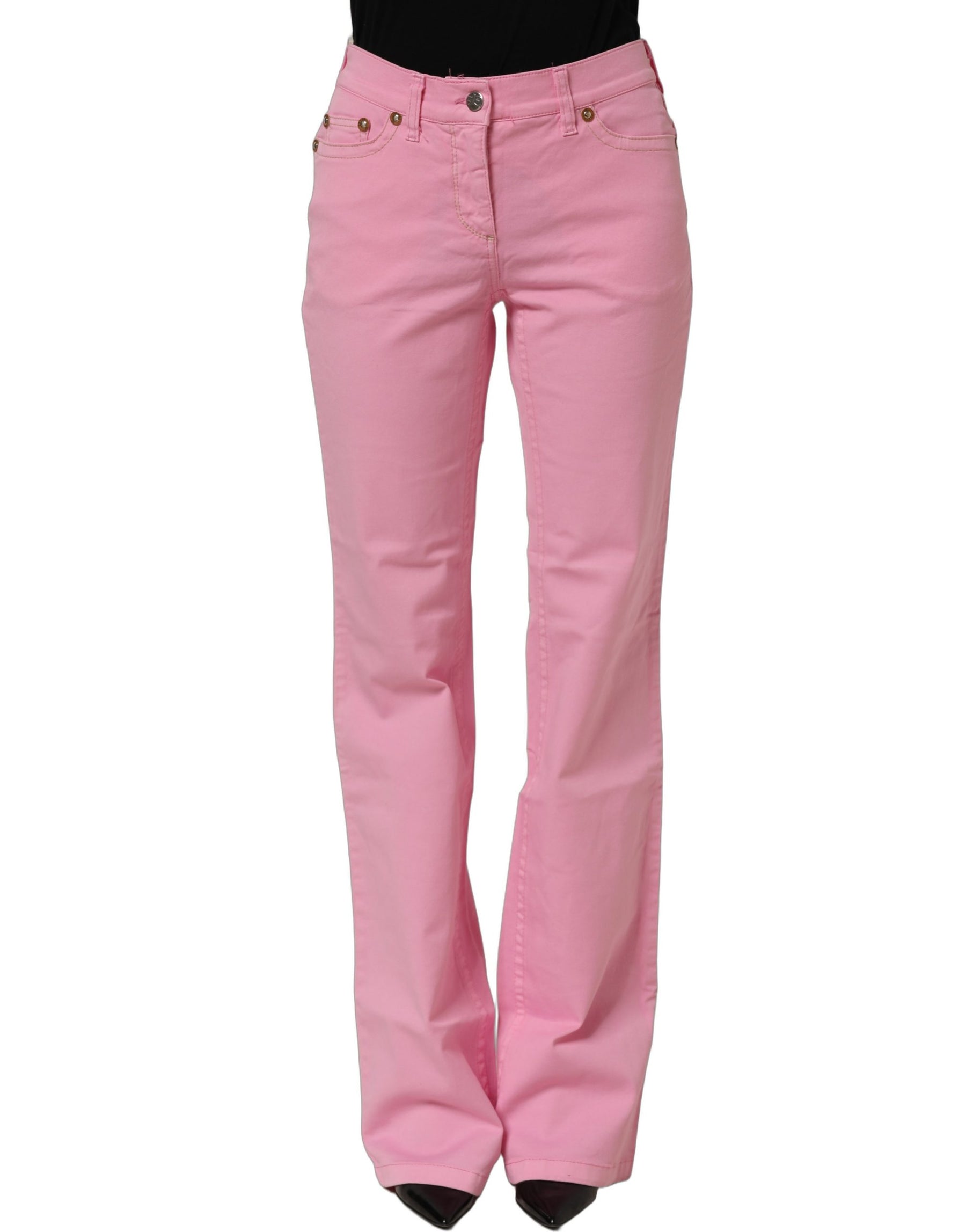 GF Ferre Pink Mid-Waisted Flared Denim Casual Jeans | Regal Royce