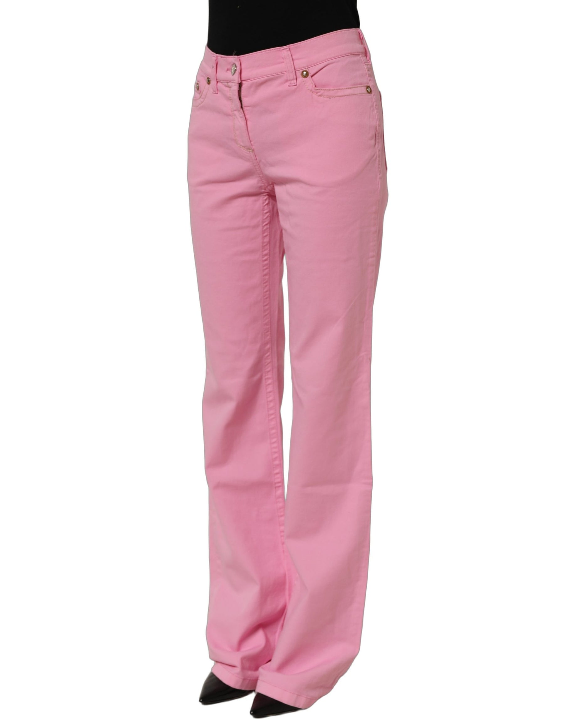 GF Ferre Pink Mid-Waisted Flared Denim Casual Jeans | Regal Royce