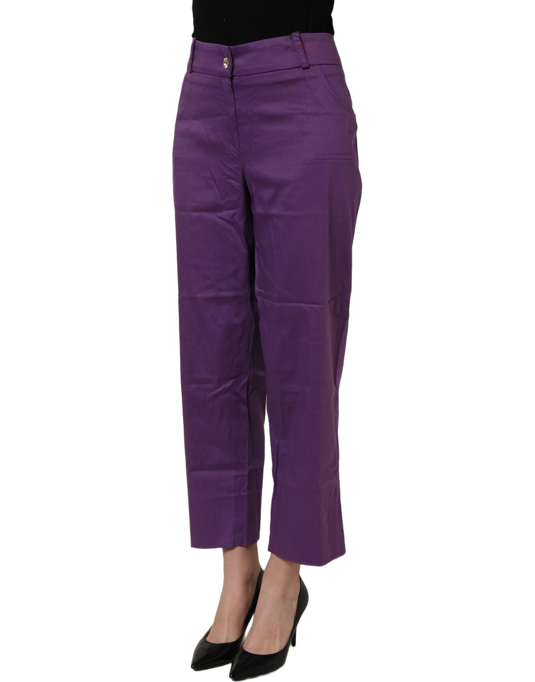 BENCIVENGA Violet Cotton Stretch High Waist Cropped Trouser Pants | Regal Royce