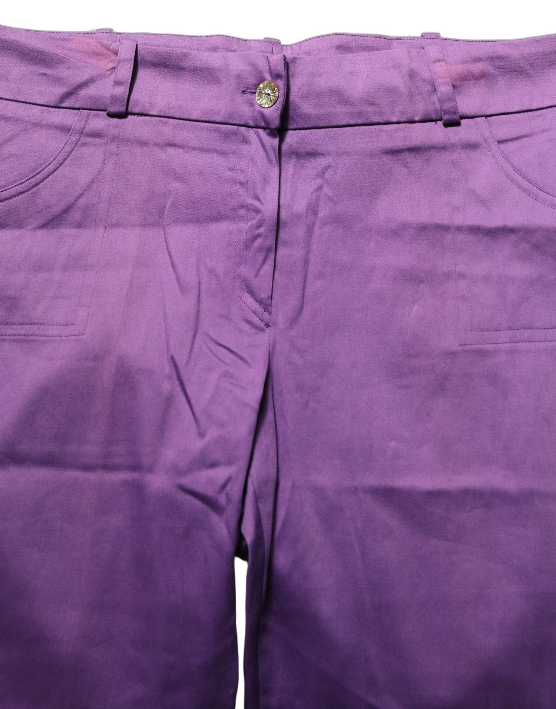 BENCIVENGA Violet Cotton Stretch High Waist Cropped Trouser Pants | Regal Royce
