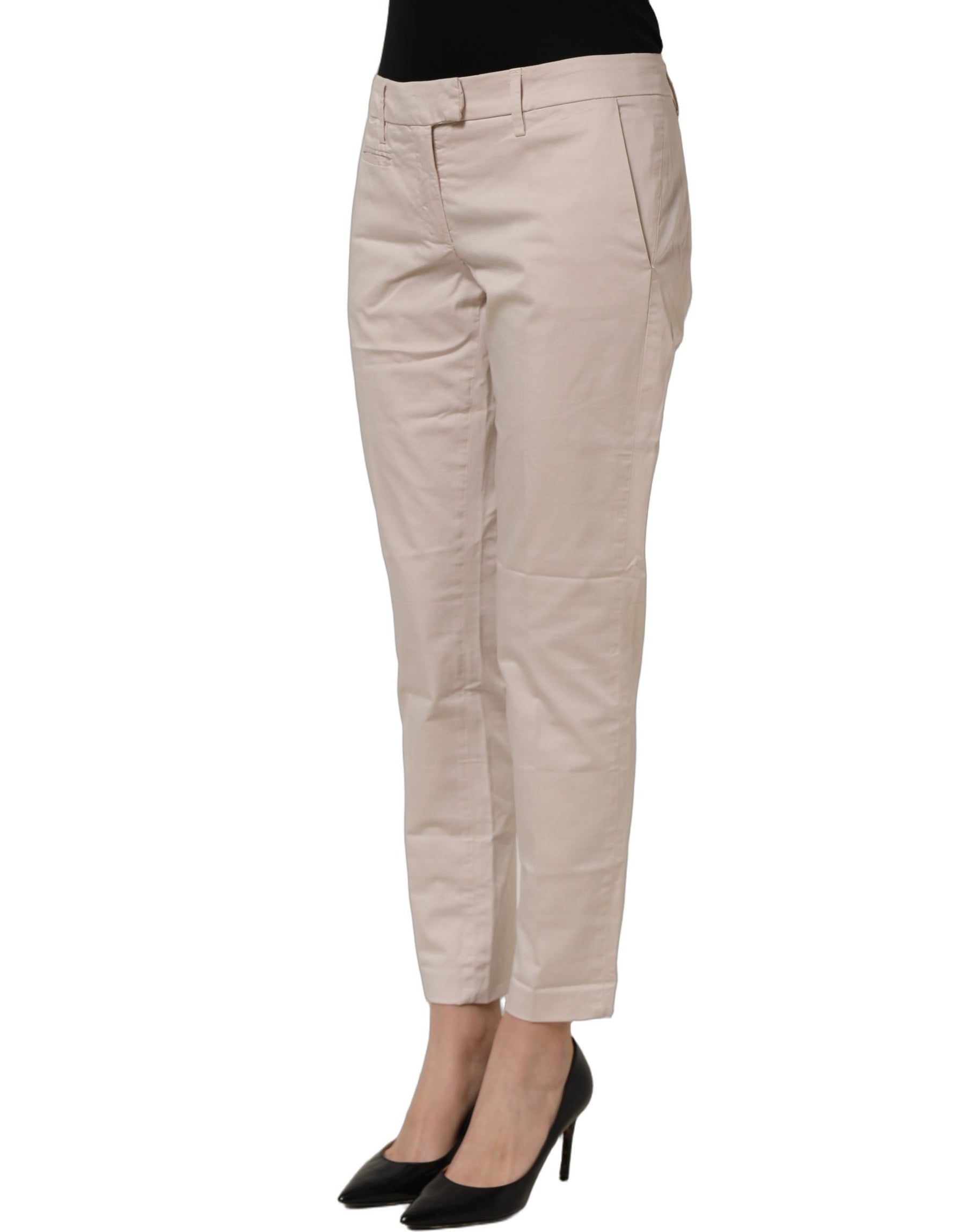 Dondup Beige Low Waist Tapered Women Cropped Trousers Pants | Regal Royce