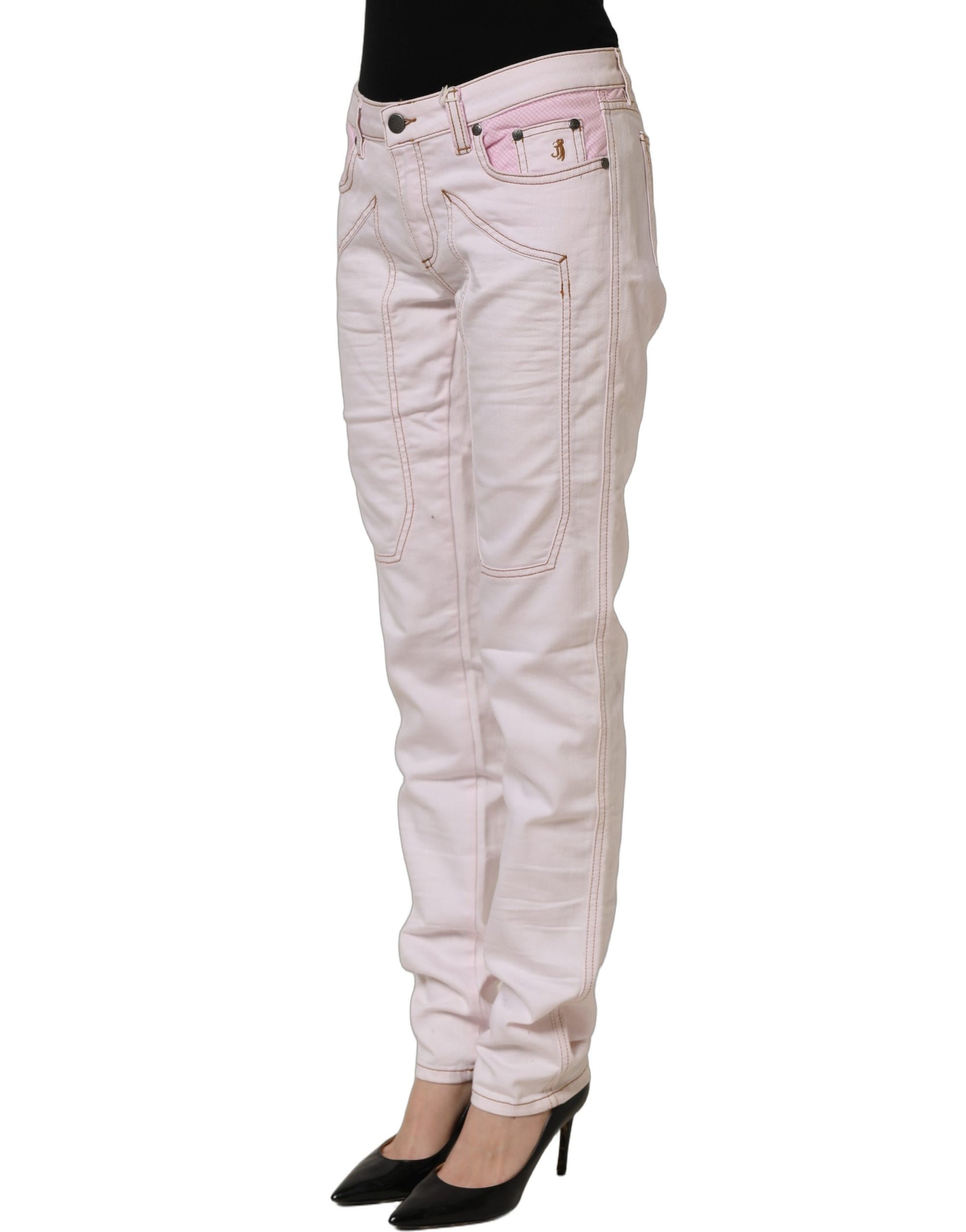 Jeckerson Light Pink Cotton Mid Waist Denim Trouser Jeans | Regal Royce