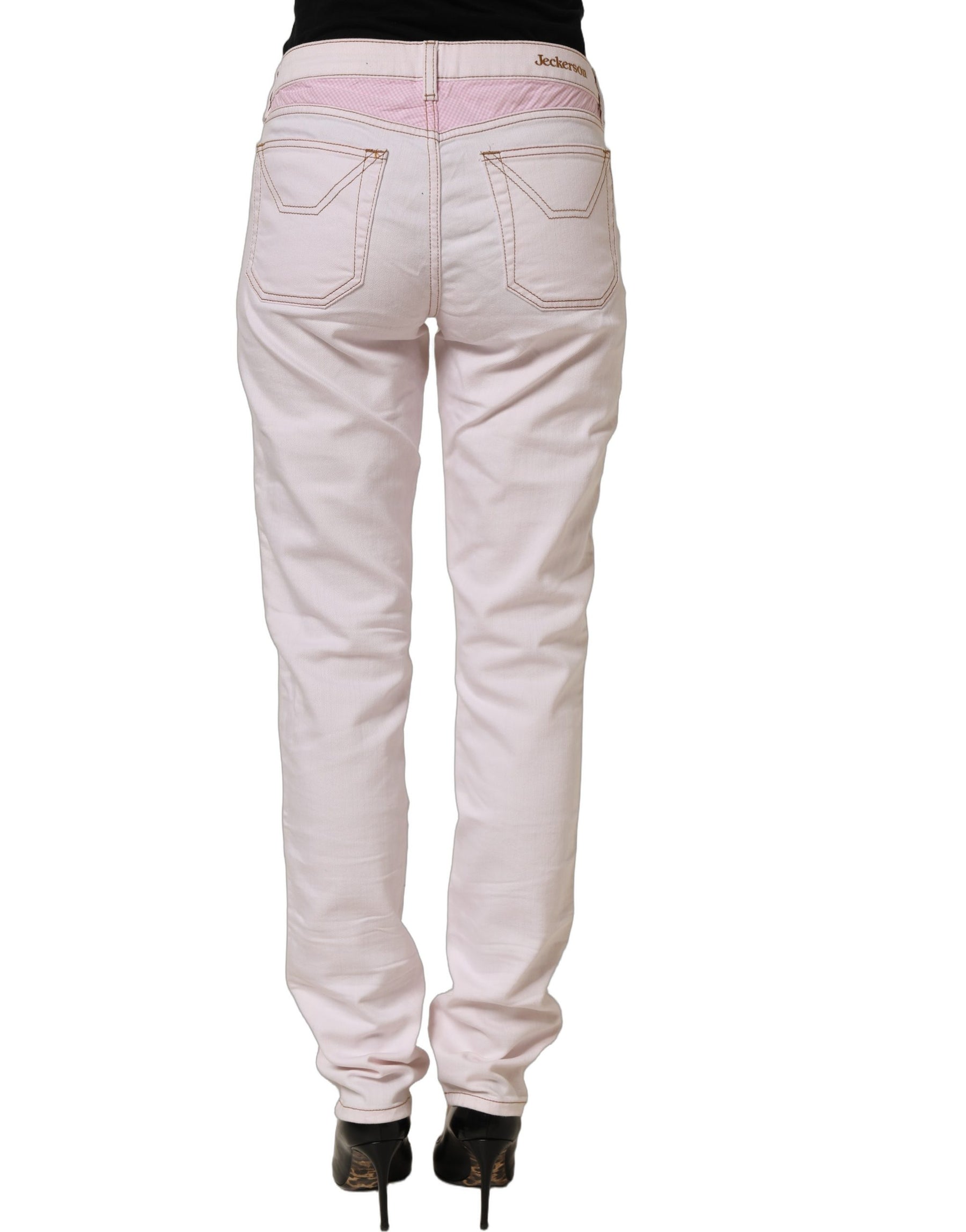 Jeckerson Light Pink Cotton Mid Waist Denim Trouser Jeans | Regal Royce