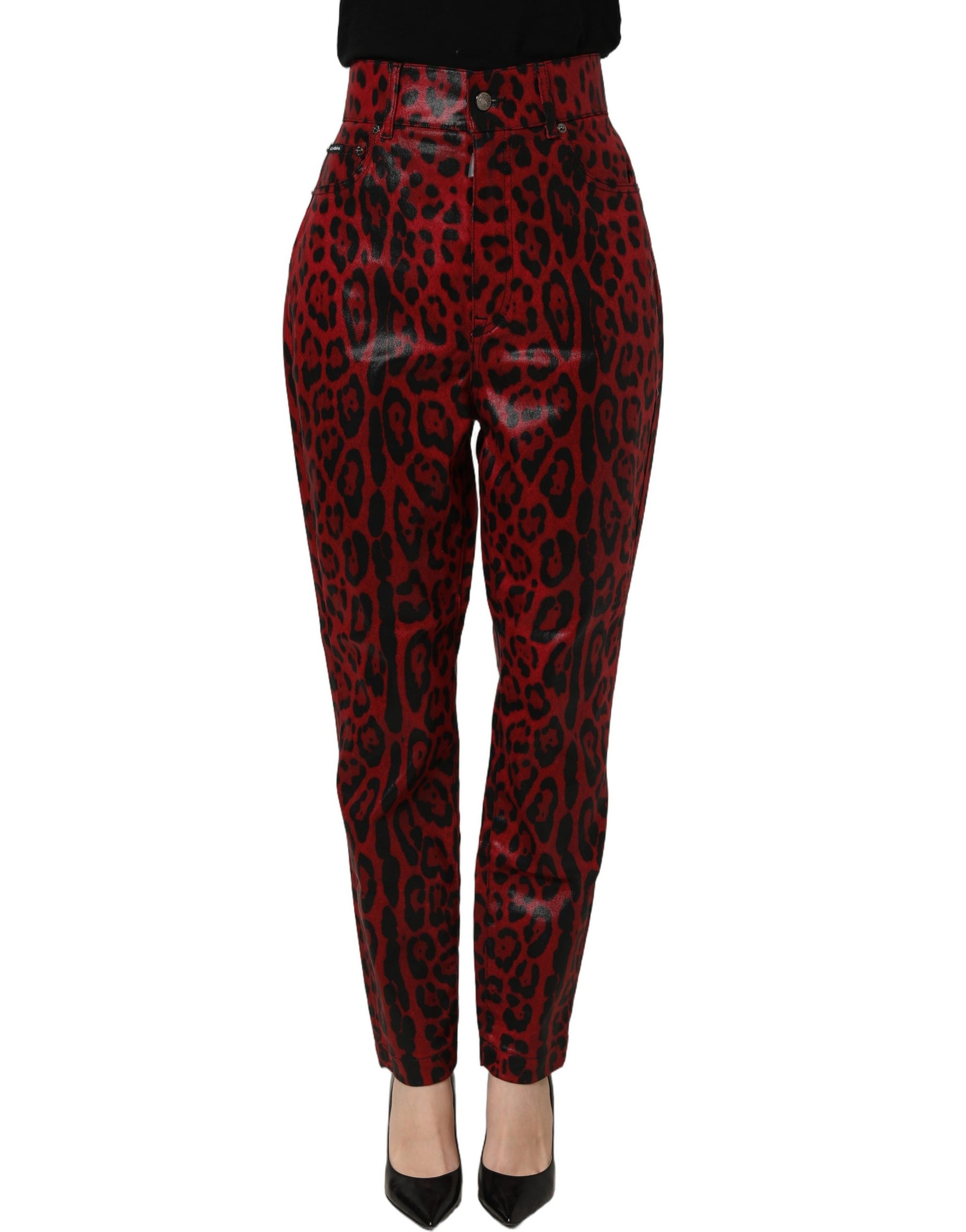 Dolce & Gabbana Red Leopard Cotton 5 Pockets Trouser Jeans | Regal Royce