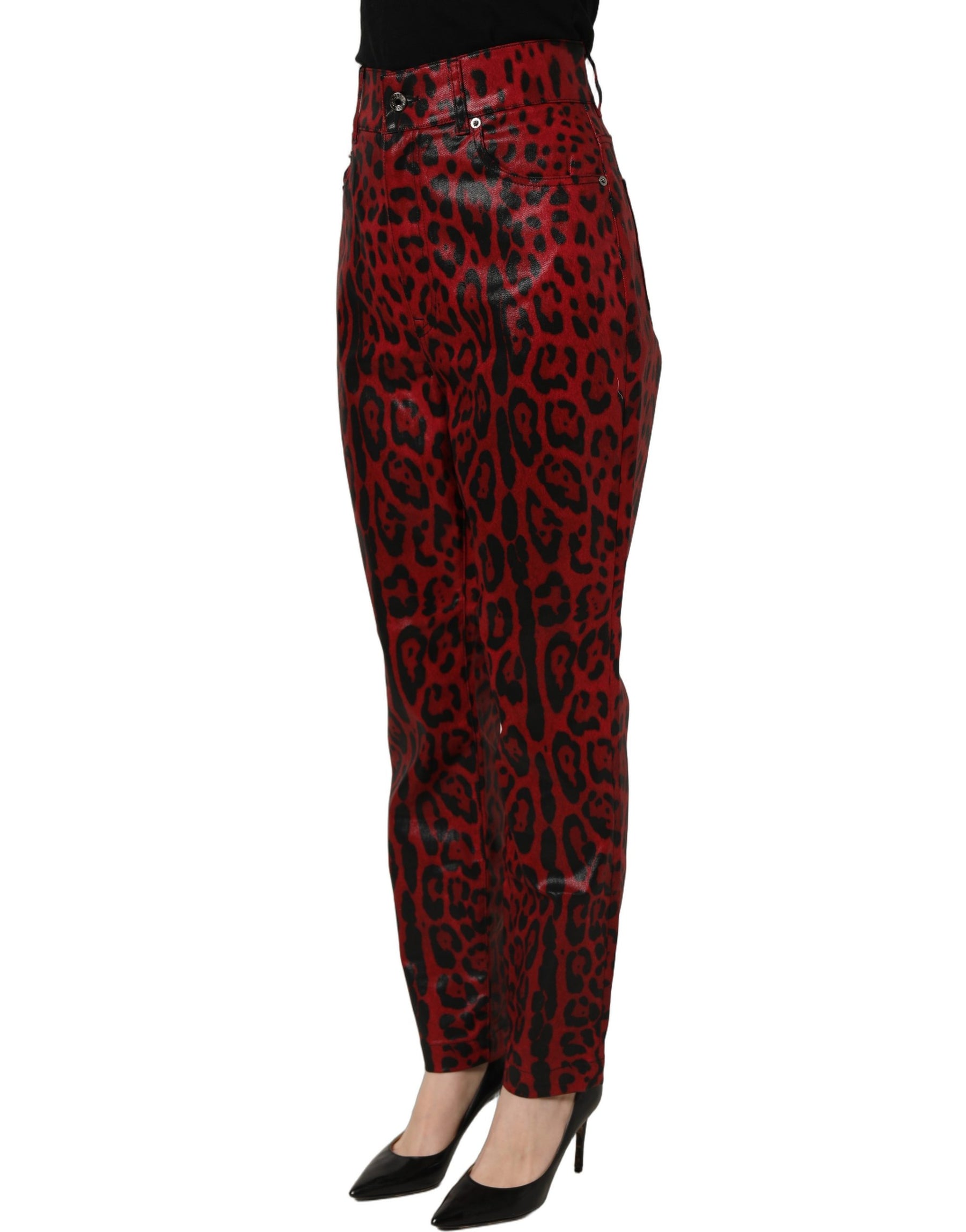 Dolce & Gabbana Red Leopard Cotton 5 Pockets Trouser Jeans | Regal Royce