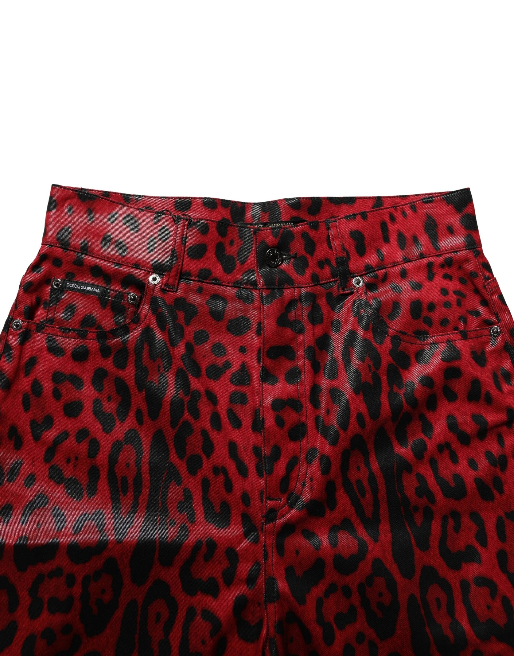 Dolce & Gabbana Red Leopard Cotton 5 Pockets Trouser Jeans | Regal Royce
