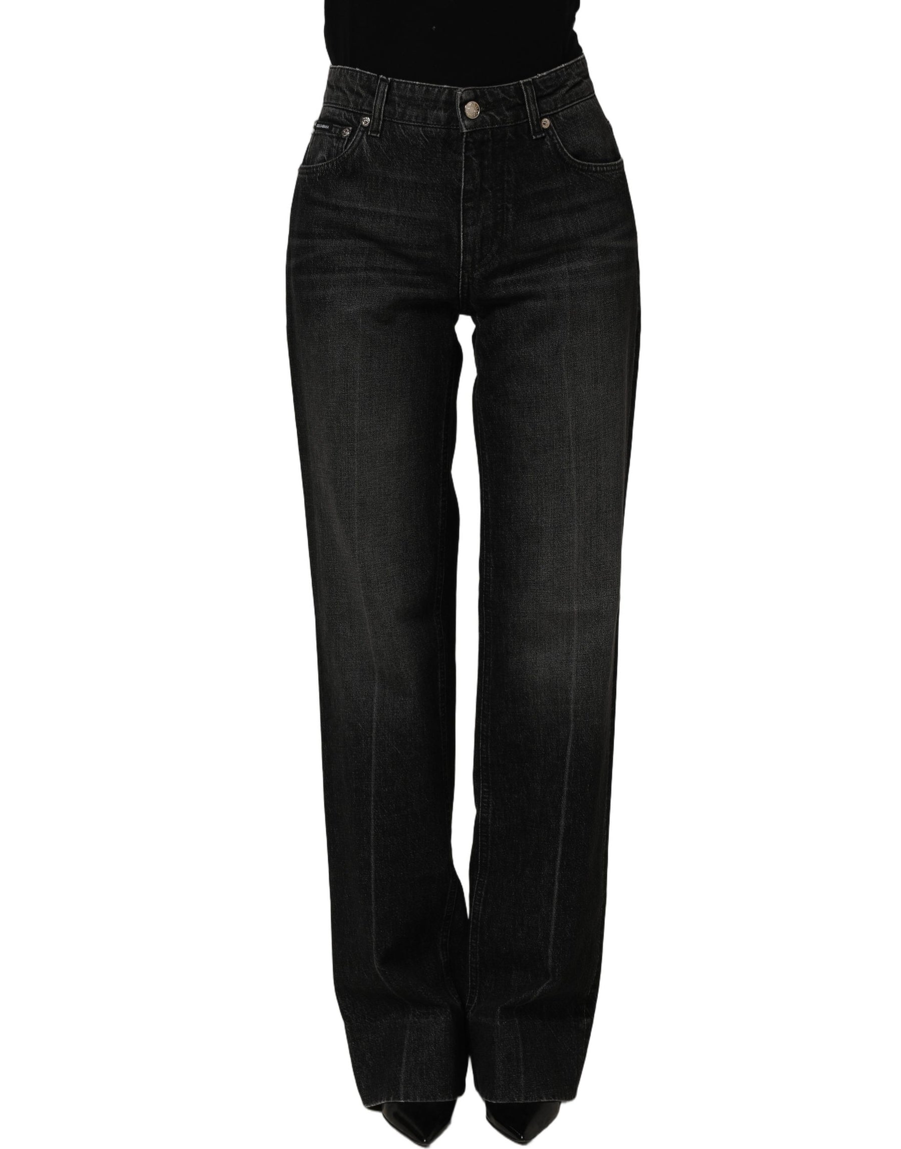 Dolce & Gabbana Black Cotton Stretch Straight Denim Jeans | Regal Royce