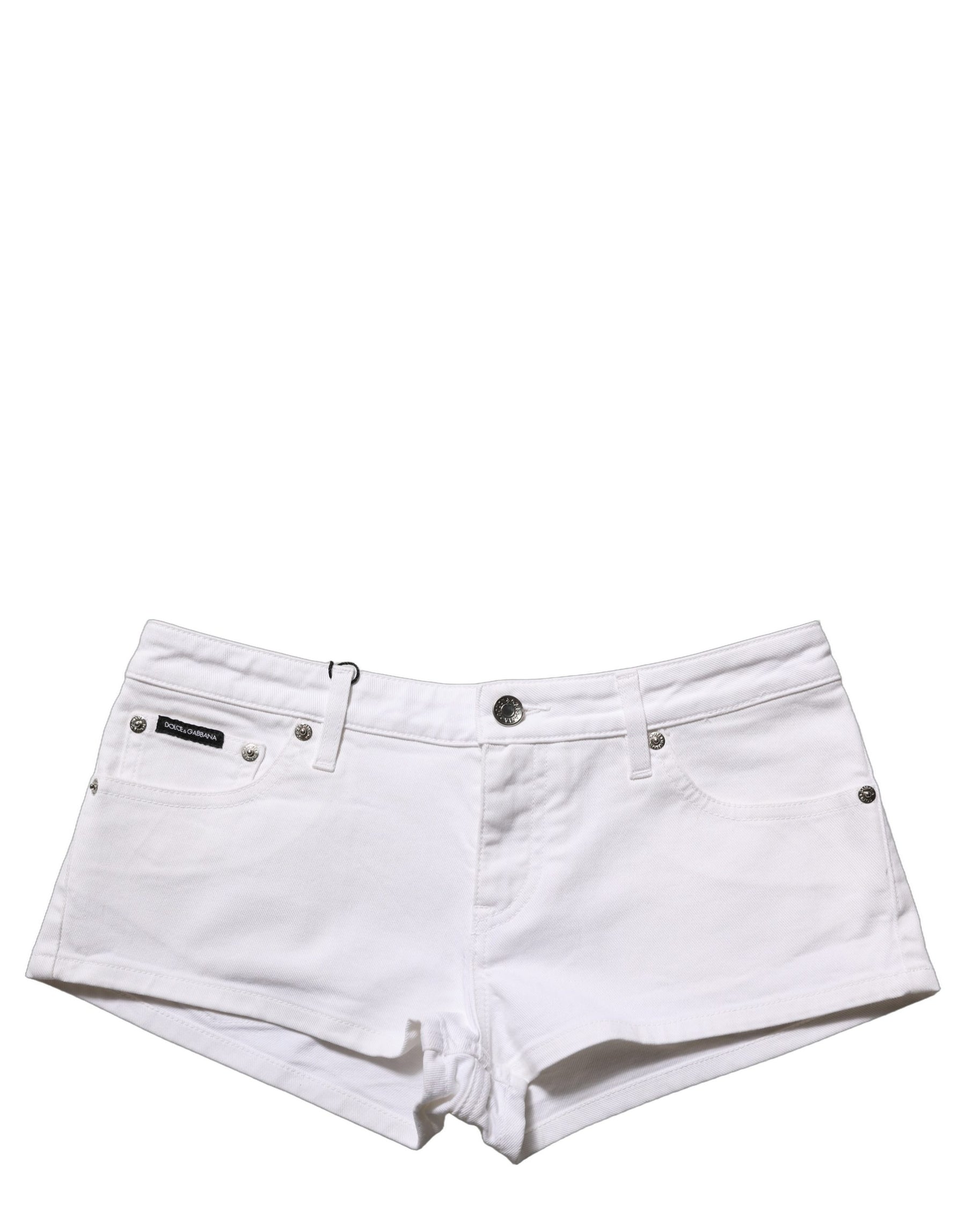 Dolce & Gabbana White Cotton Low Rise Denim Hot Pants Shorts | Regal Royce