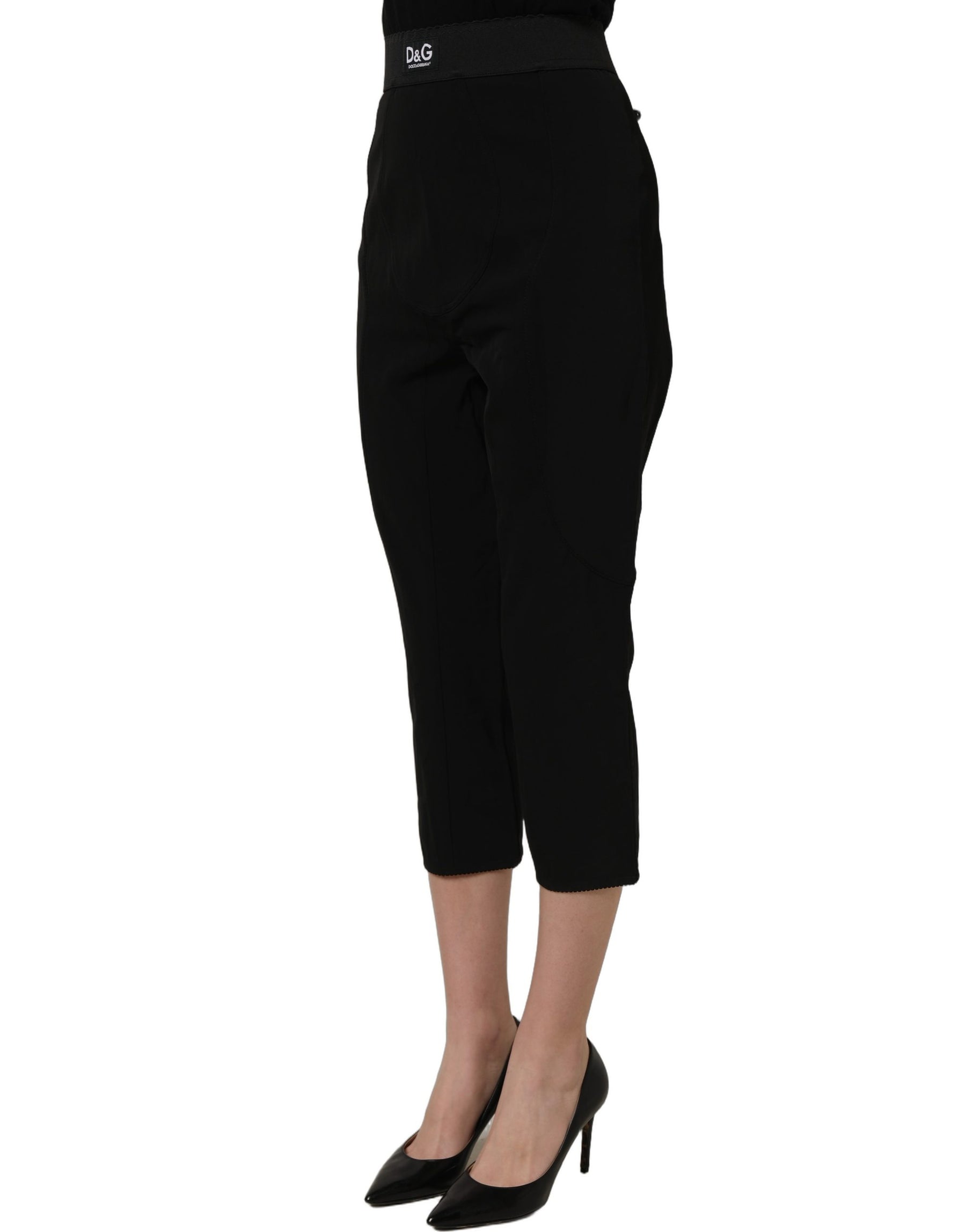 Dolce & Gabbana Black Viscose High Waist Capri Trouser Pants | Regal Royce