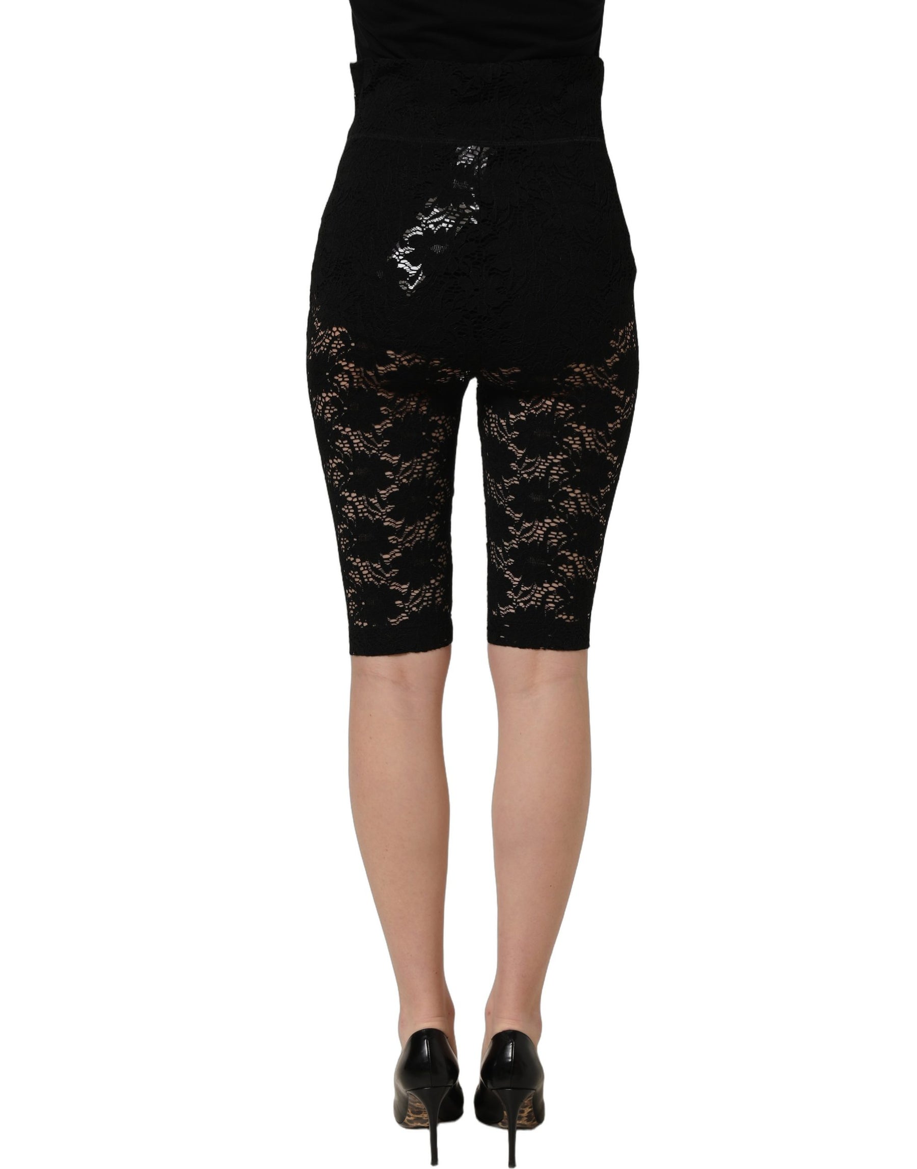 Dolce & Gabbana Black High Waist Sheer Floral Lace Shorts | Regal Royce