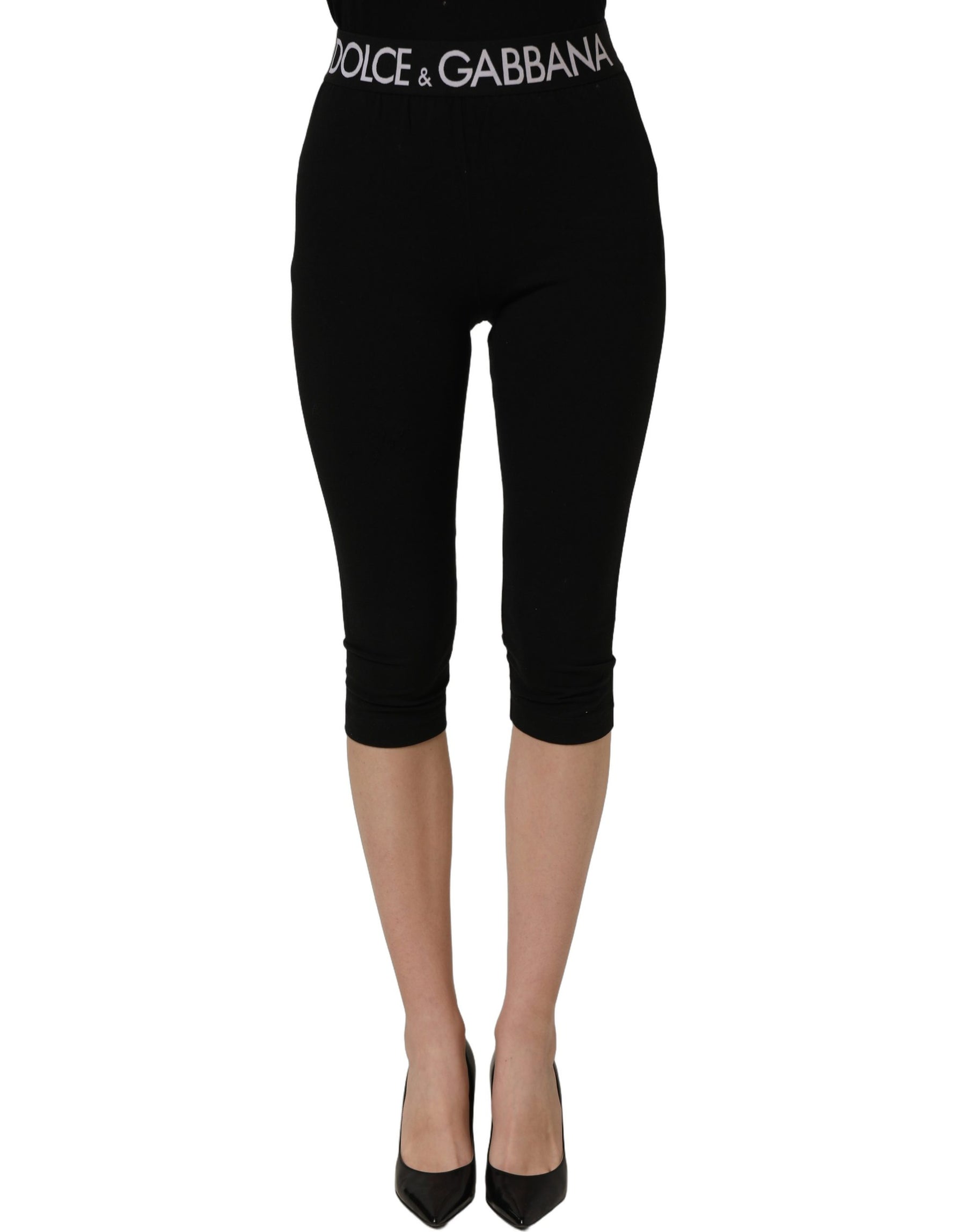 Dolce & Gabbana Black Cotton HighWaist Cropped Leggings Pants | Regal Royce