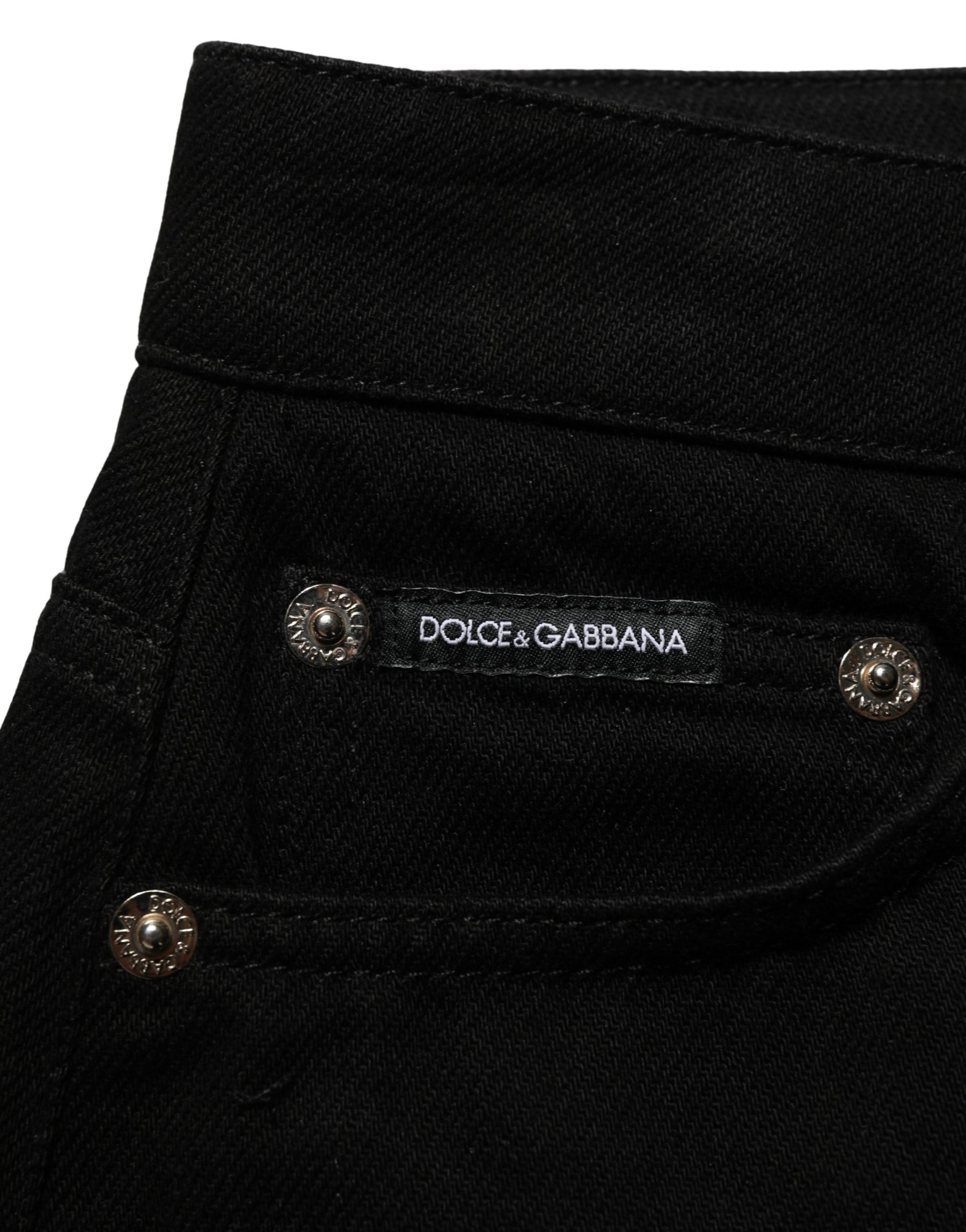 Dolce & Gabbana Black Cotton Mid Rise Denim Hot Pants Shorts | Regal Royce