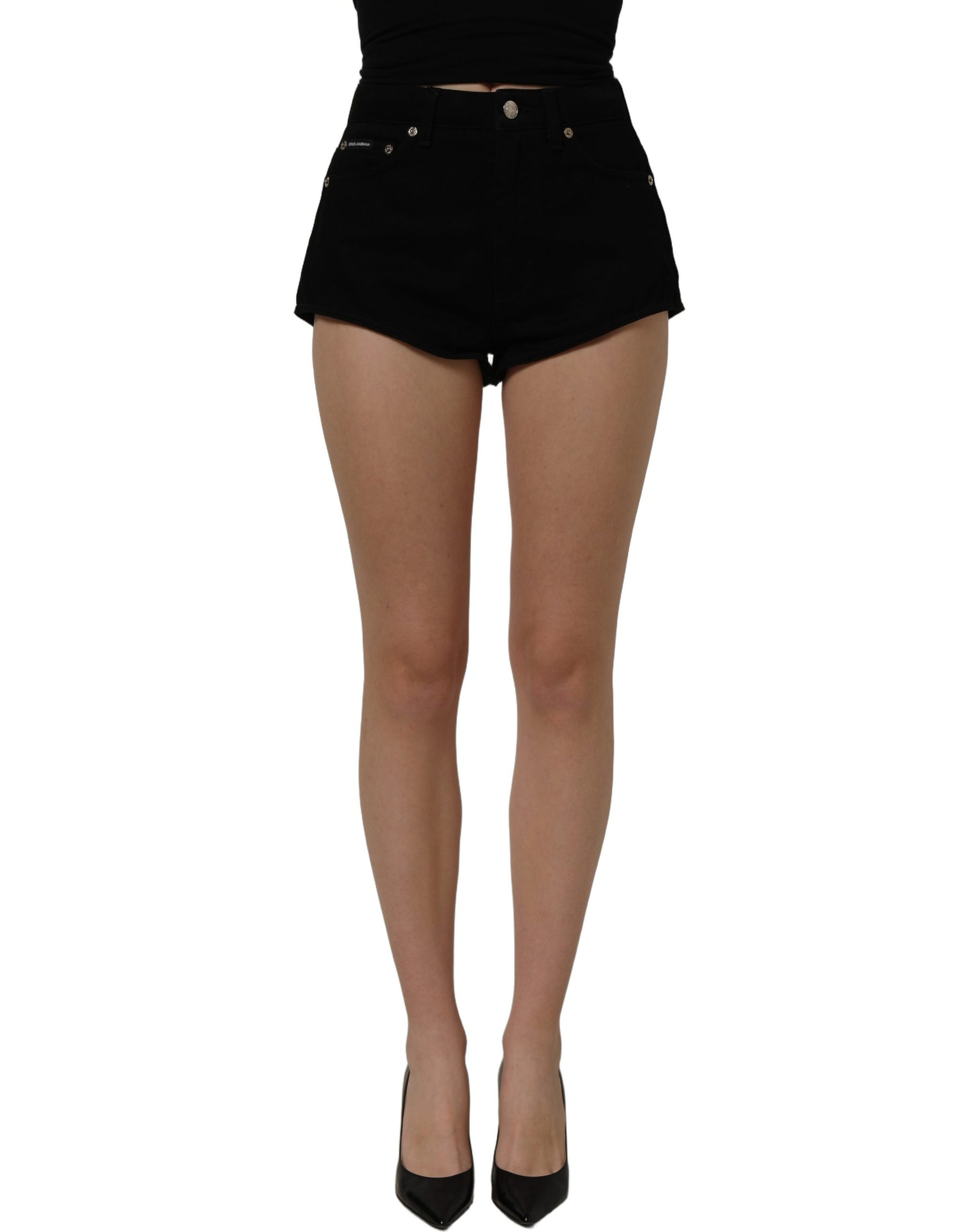 Dolce & Gabbana Black Cotton Mid Rise Denim Hot Pants Shorts | Regal Royce