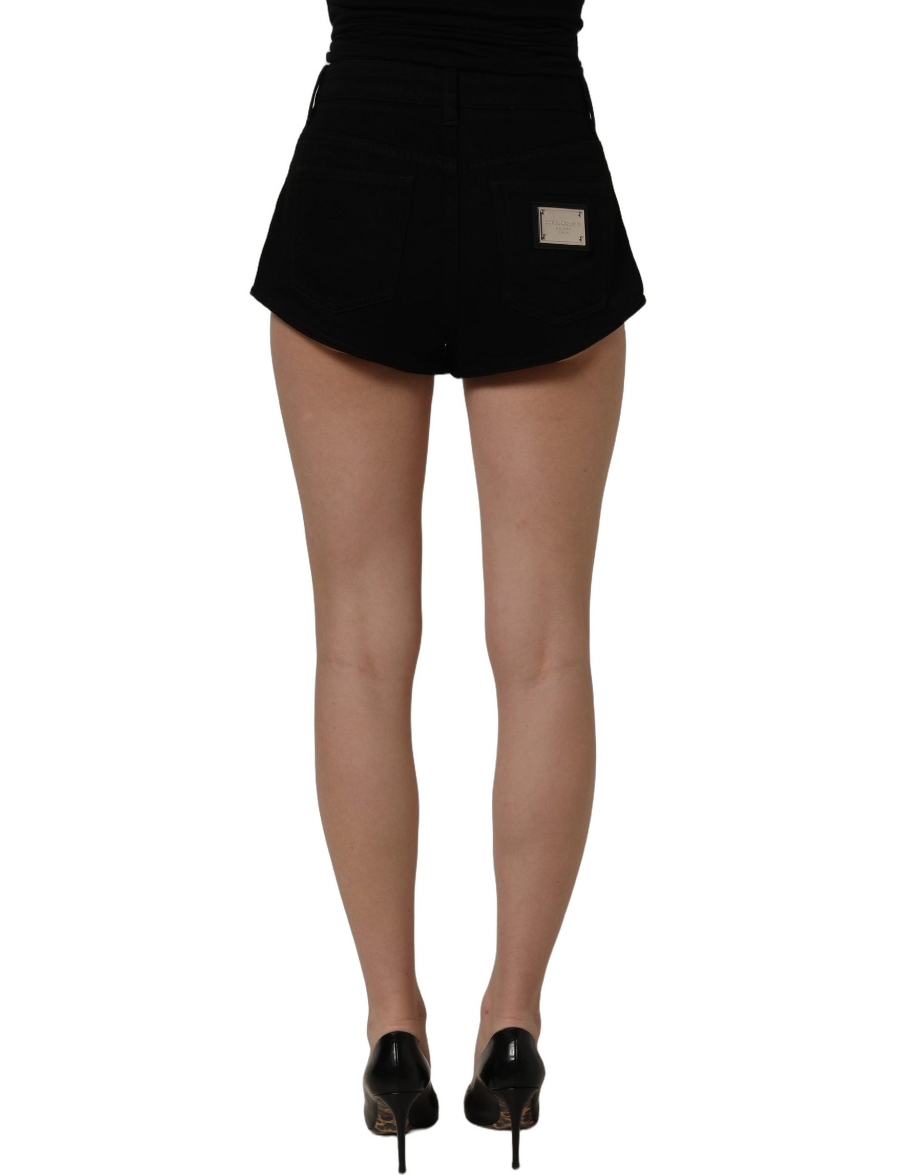 Dolce & Gabbana Black Cotton Mid Rise Denim Hot Pants Shorts | Regal Royce