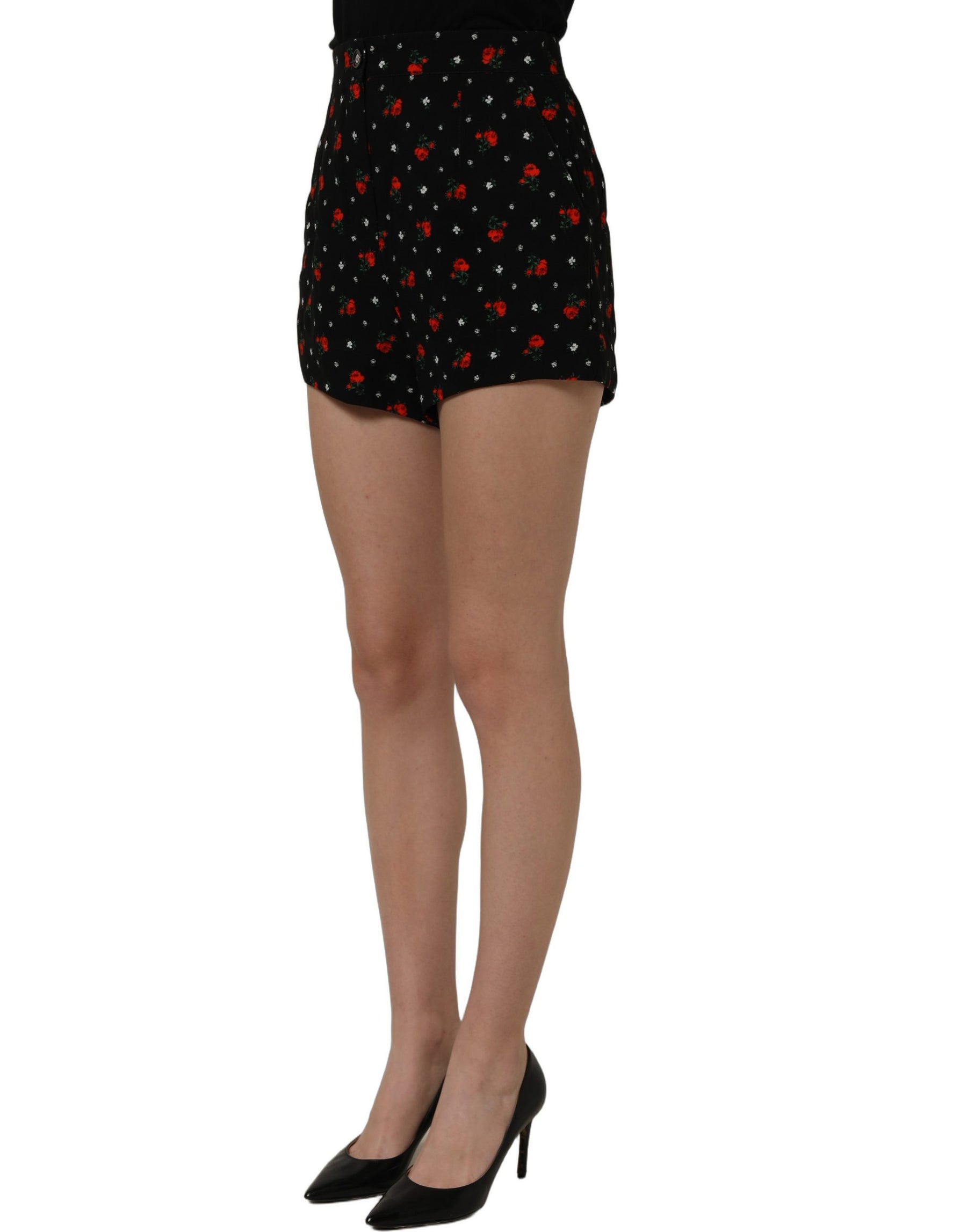 Dolce & Gabbana Black Floral High Rise Women Hot Pants Shorts | Regal Royce