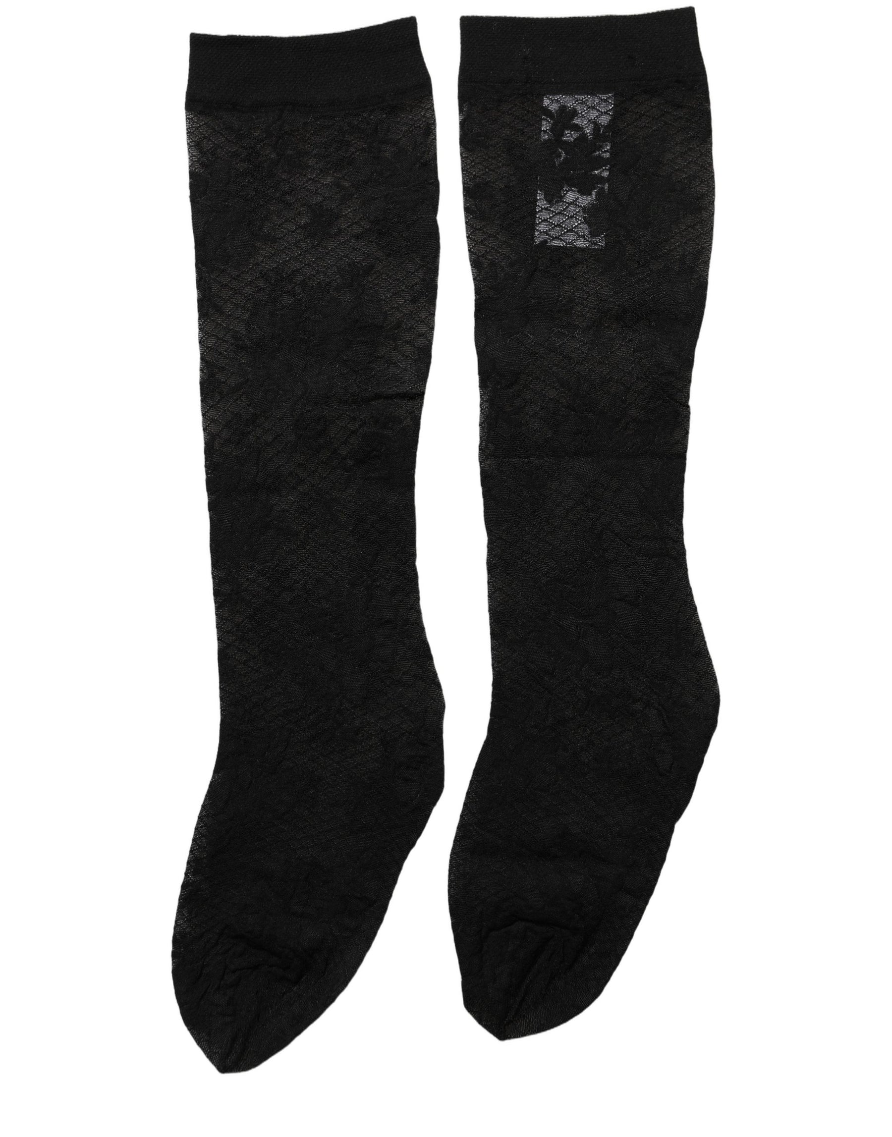 Dolce & Gabbana Black Floral Lace Nylon Stretch Stockings Socks | Regal Royce