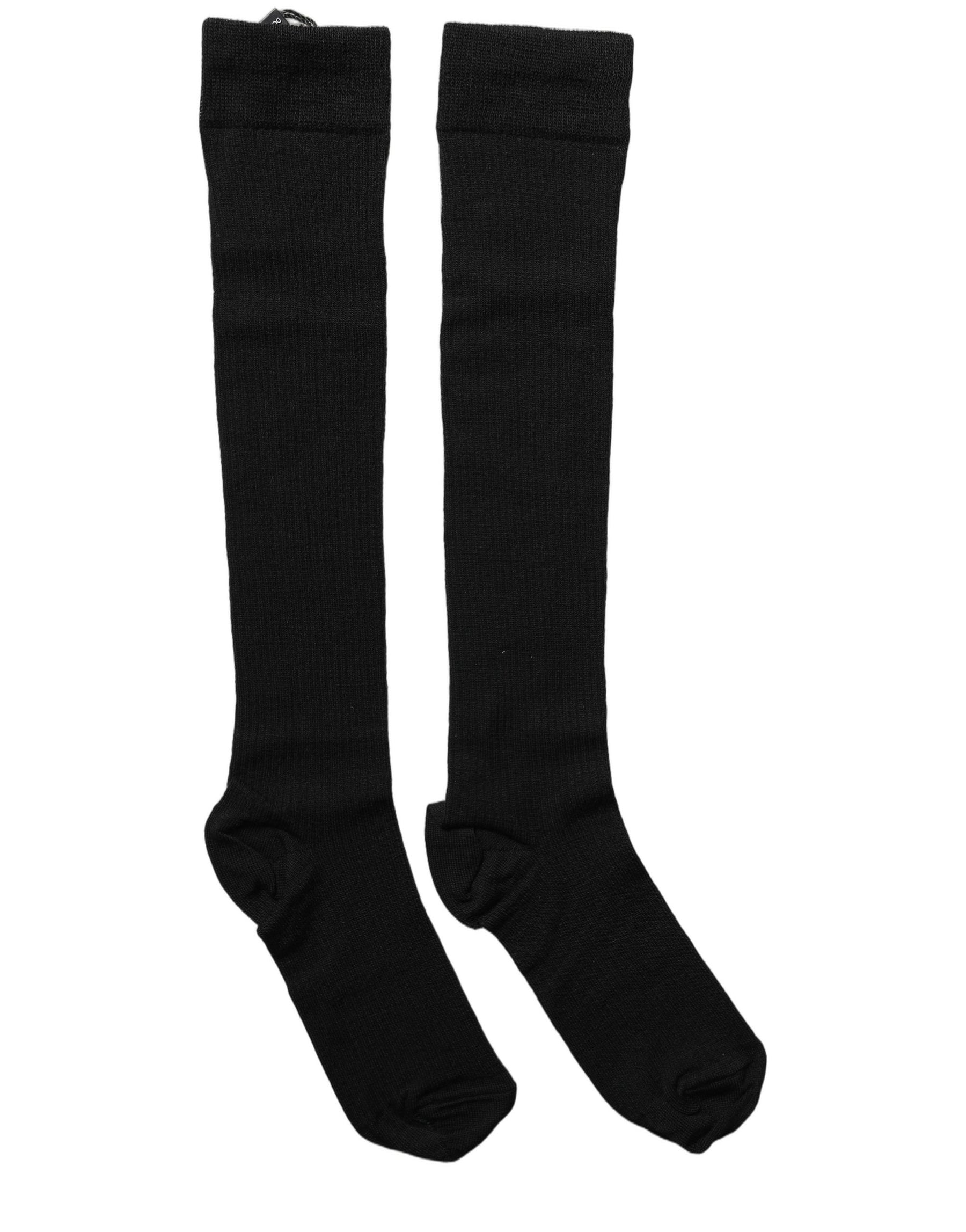 Dolce & Gabbana Black Wool Knit Calf Long Women Accessory Socks | Regal Royce