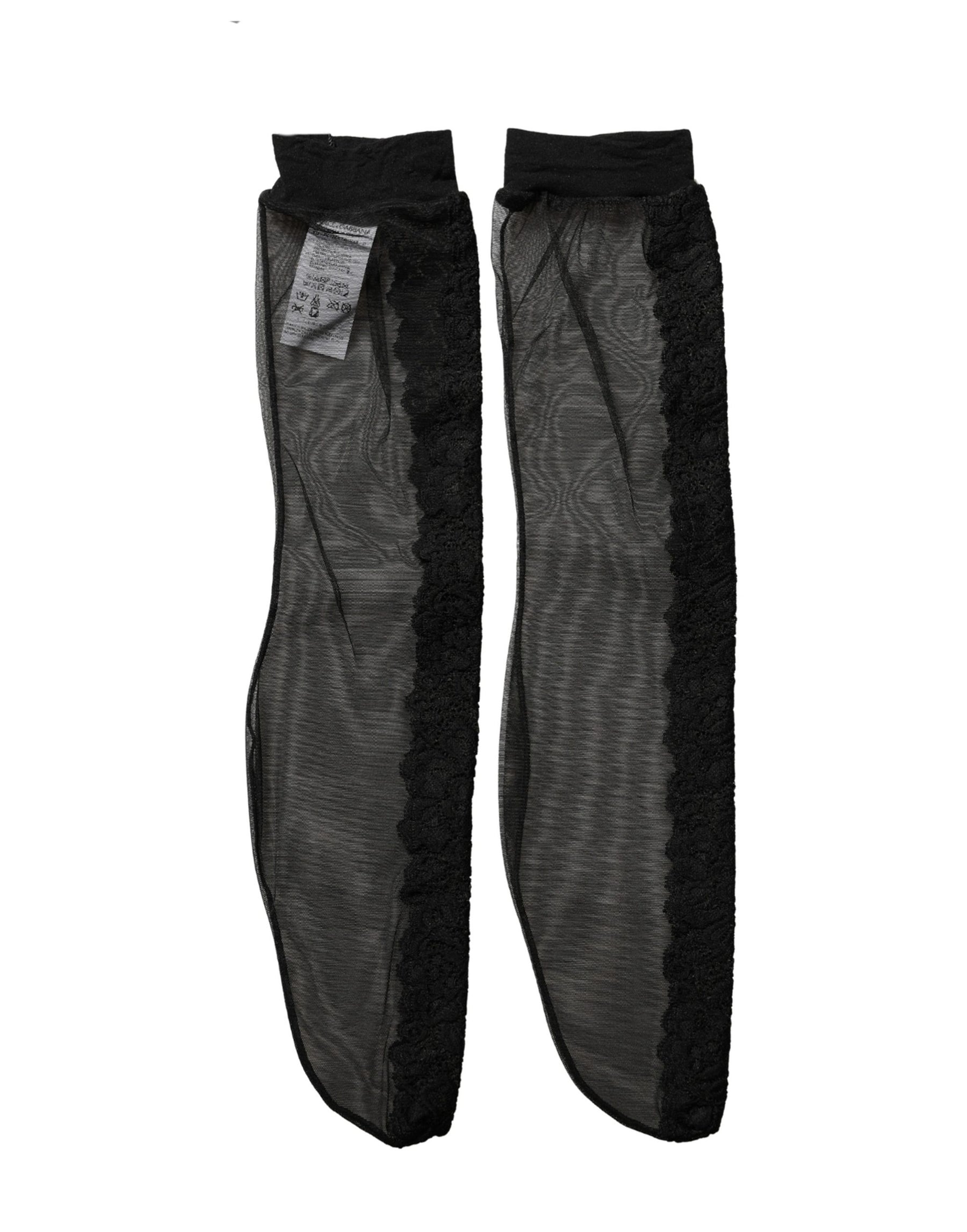 Dolce & Gabbana Black Nylon Mesh Sheer Calf Long Accessory Socks | Regal Royce
