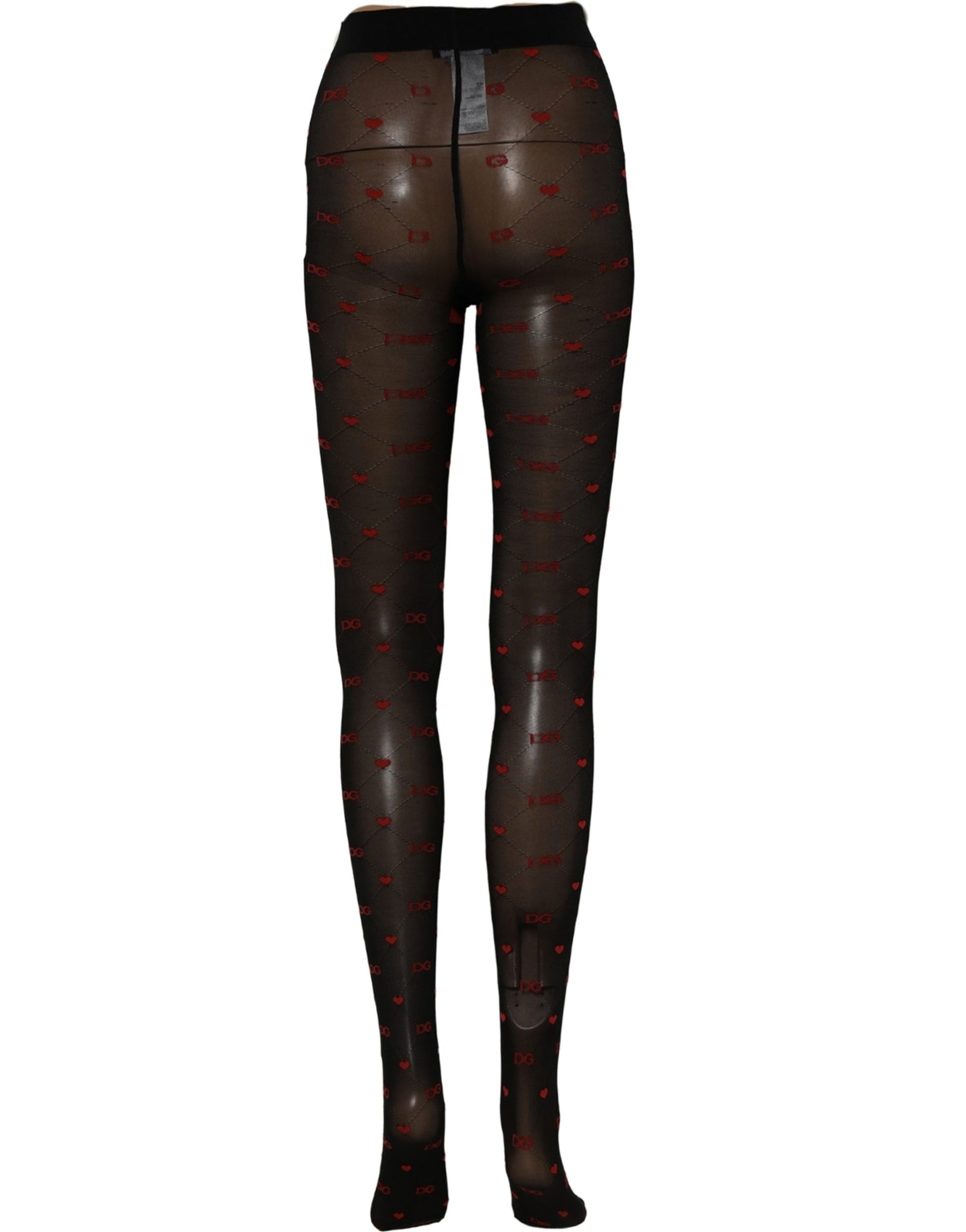 Dolce & Gabbana Black Nylon Hearts Tights Stocking Pantyhose Socks | Regal Royce