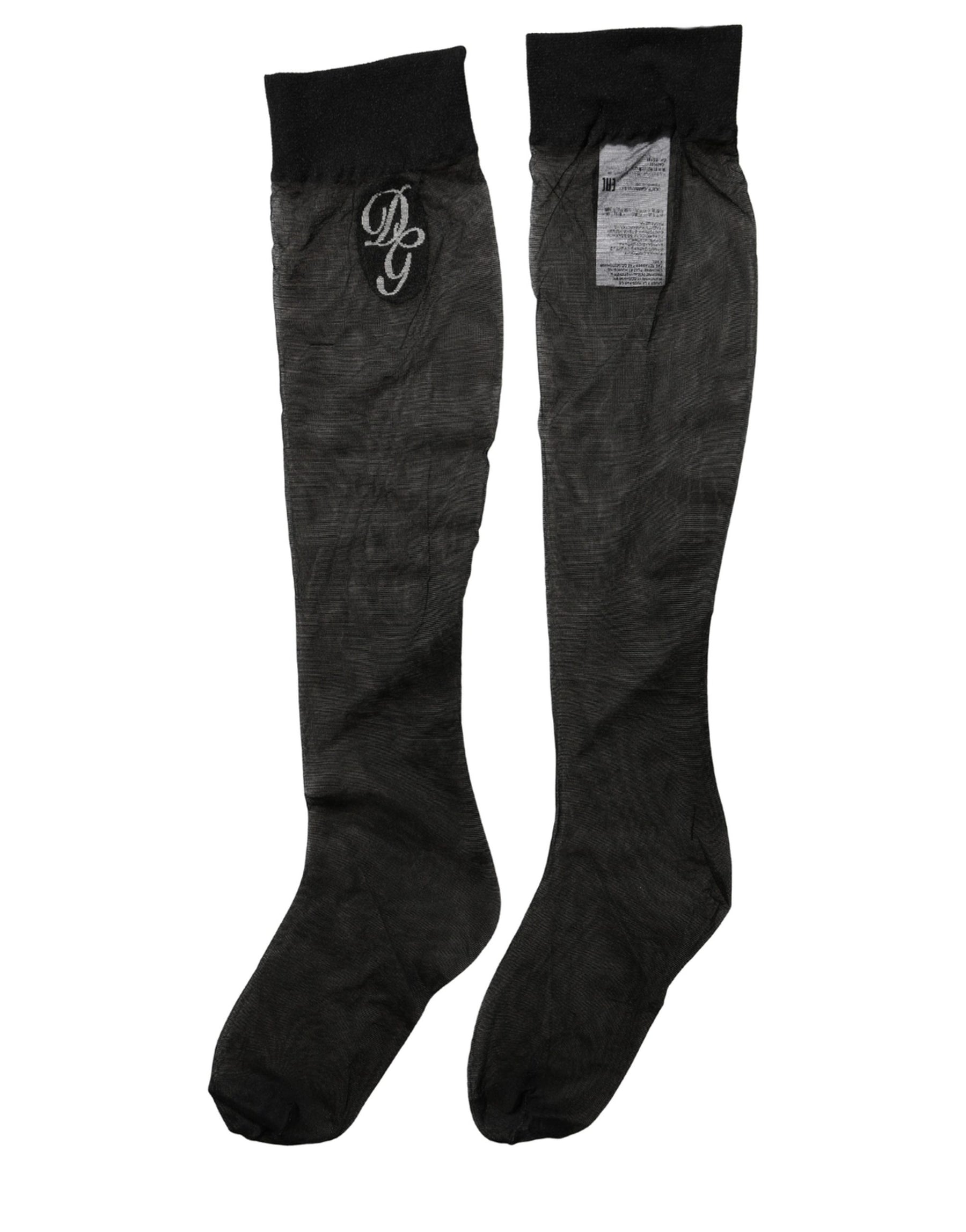 Dolce & Gabbana Black Nylon Mesh Sheer Calf Long Accessory Socks | Regal Royce