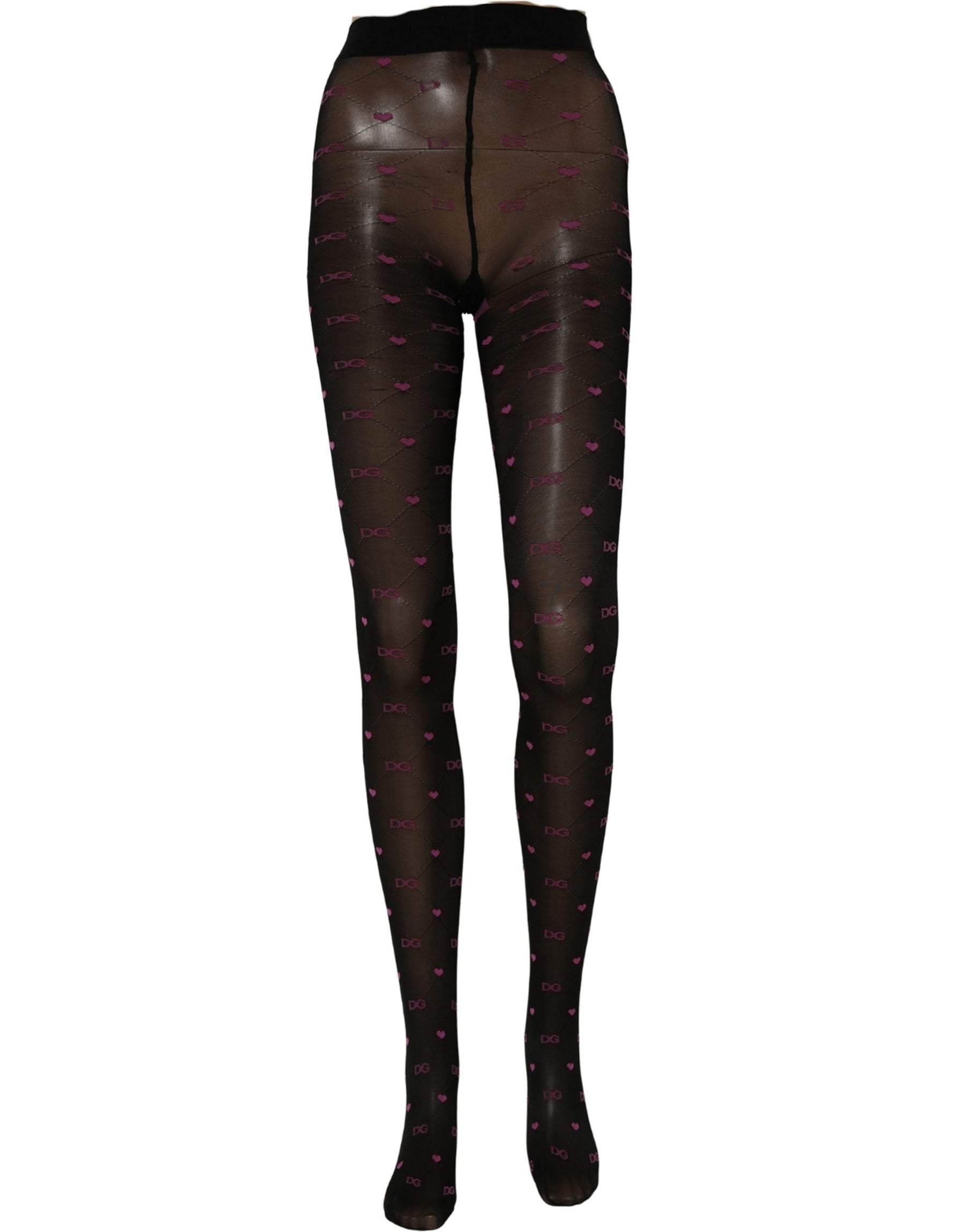 Dolce & Gabbana Black Nylon Hearts Tights Stocking Pantyhose Socks | Regal Royce
