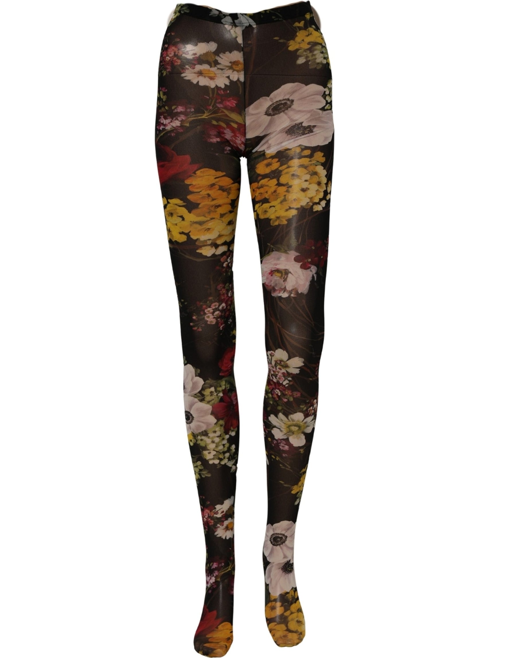 Dolce & Gabbana Black Nylon Floral Print Tights Stockings Socks | Regal Royce