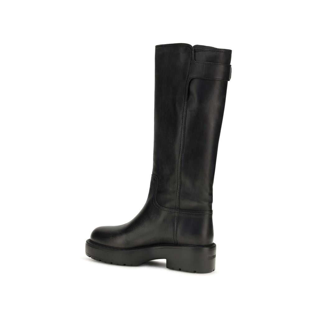 Miu Miu Black Calf Leather Bos Taurus Flat Boots | Regal Royce