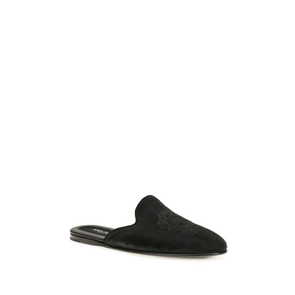 Dolce & Gabbana Black Calf Leather Bos Taurus Mules | Regal Royce