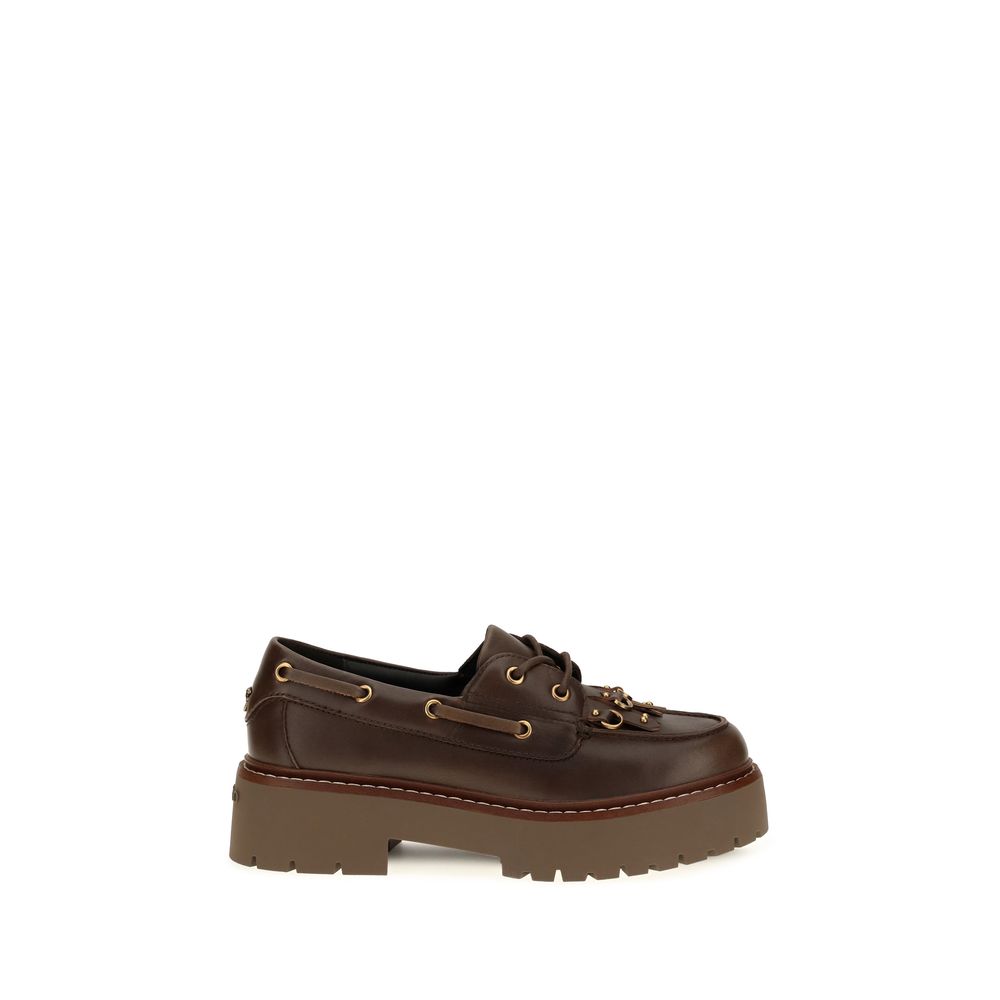 PINKO Brown Calf Leather Bos Taurus Platform Loafers | Regal Royce