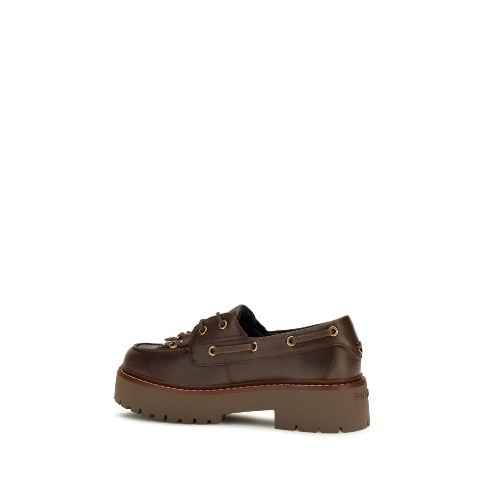 PINKO Brown Calf Leather Bos Taurus Platform Loafers | Regal Royce
