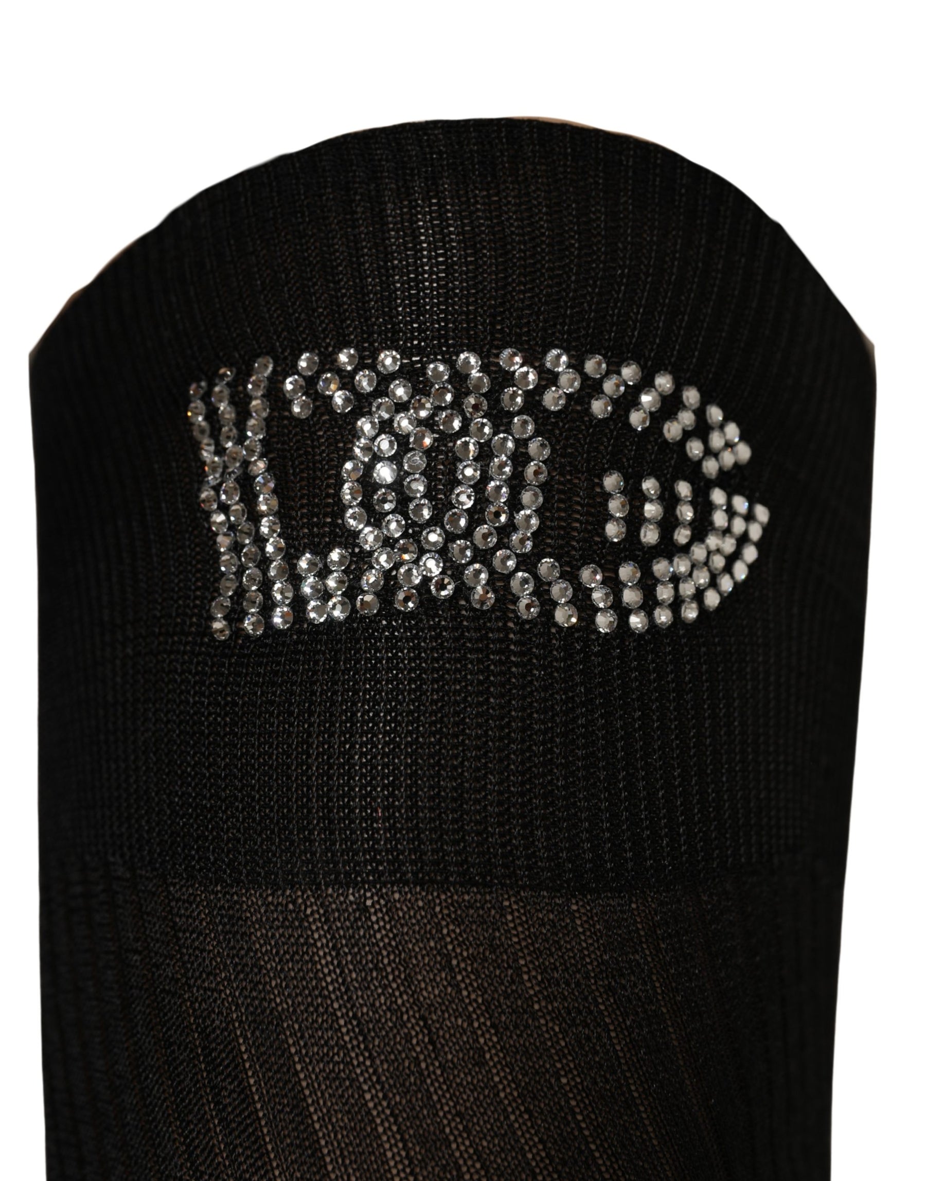 Dolce & Gabbana Black DG Logo Rhinestones Stretch Thigh High Socks | Regal Royce