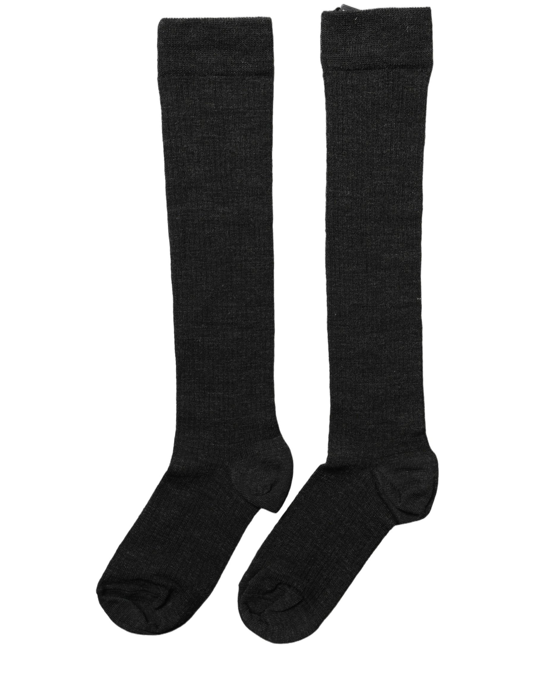 Dolce & Gabbana Black Wool Knit Calf Long Women Accessory Socks | Regal Royce