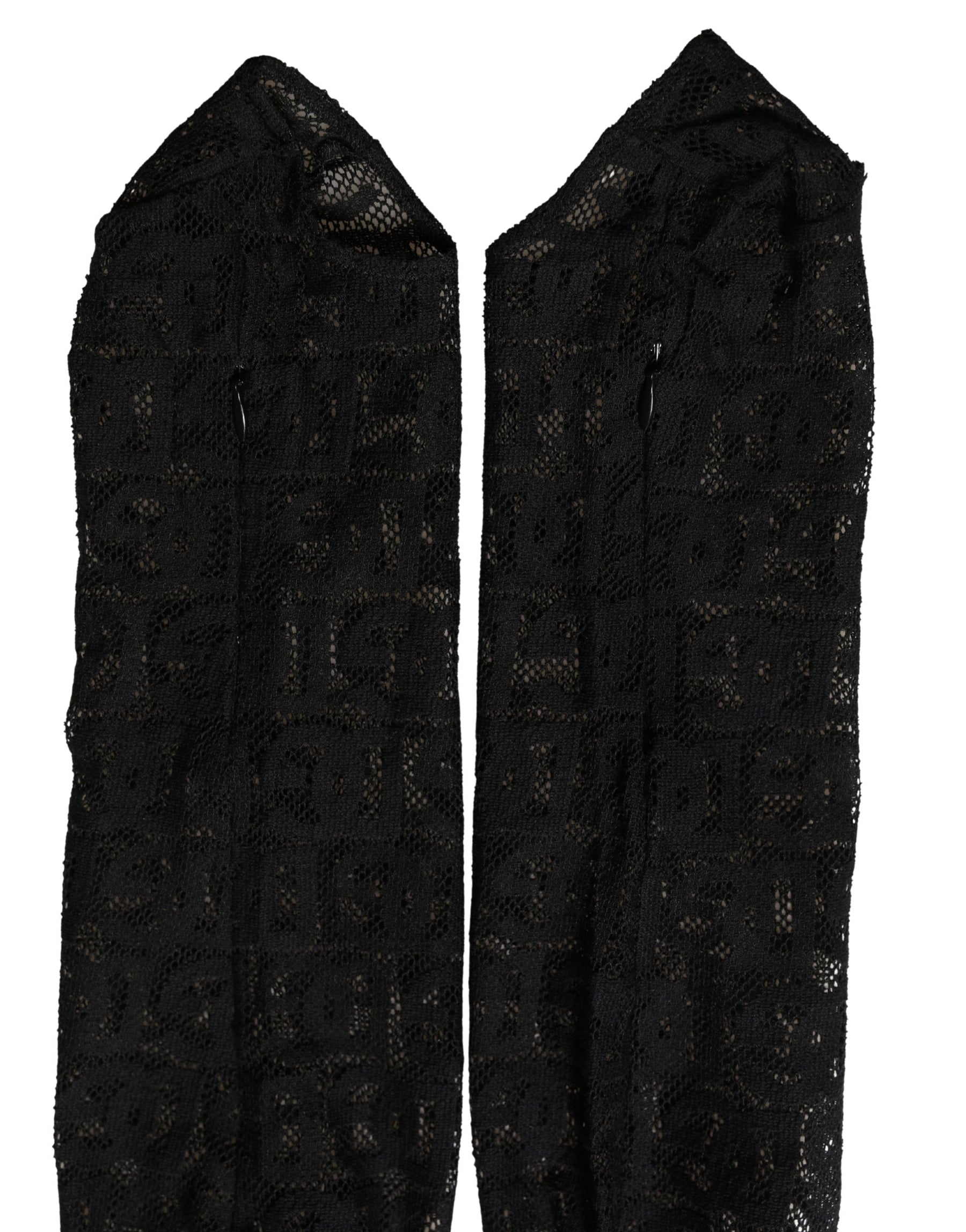 Dolce & Gabbana Black DG Logo Sheer Nylon Thigh High Socks | Regal Royce