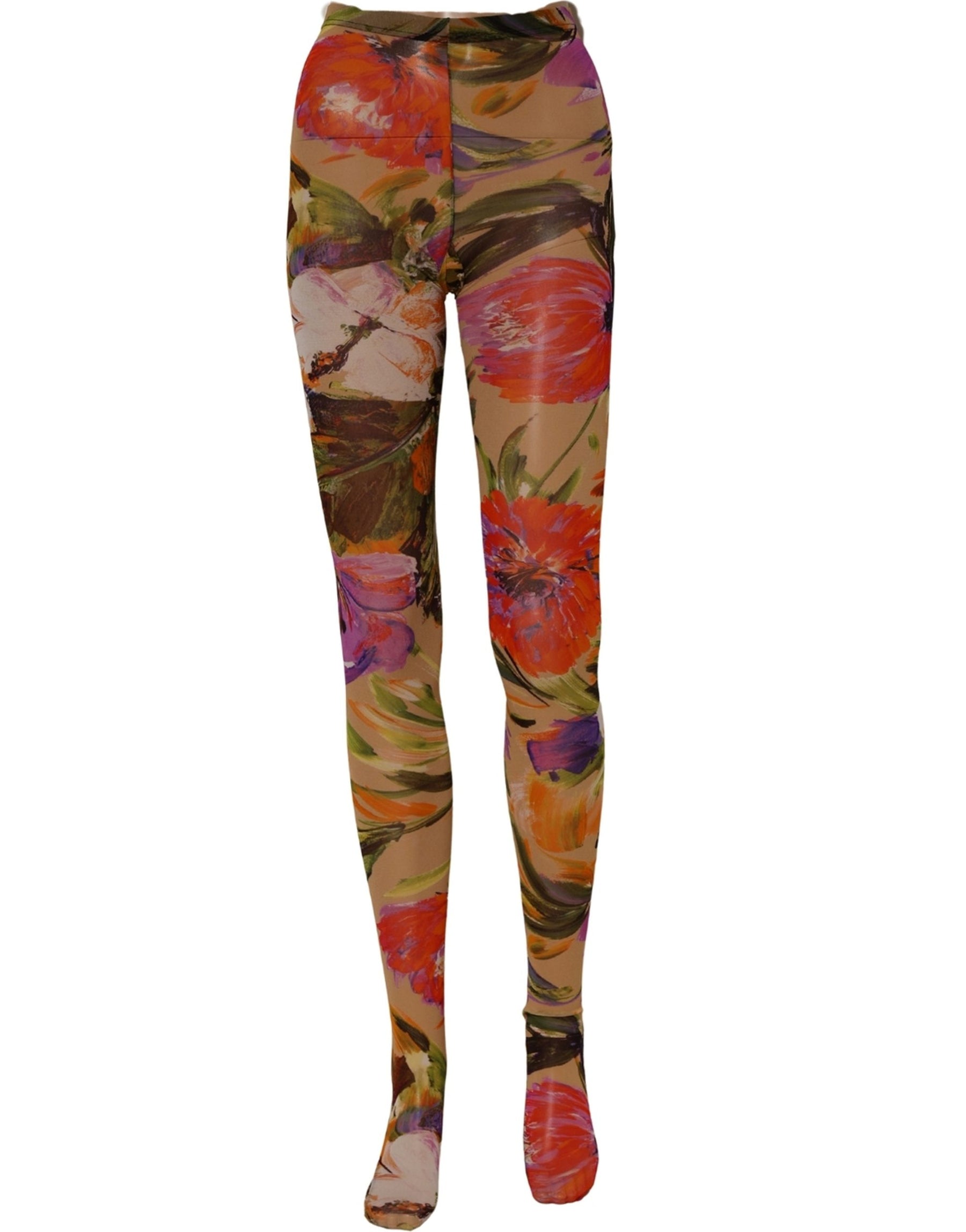 Dolce & Gabbana Beige Floral Print Tights Sheer Stockings Socks | Regal Royce