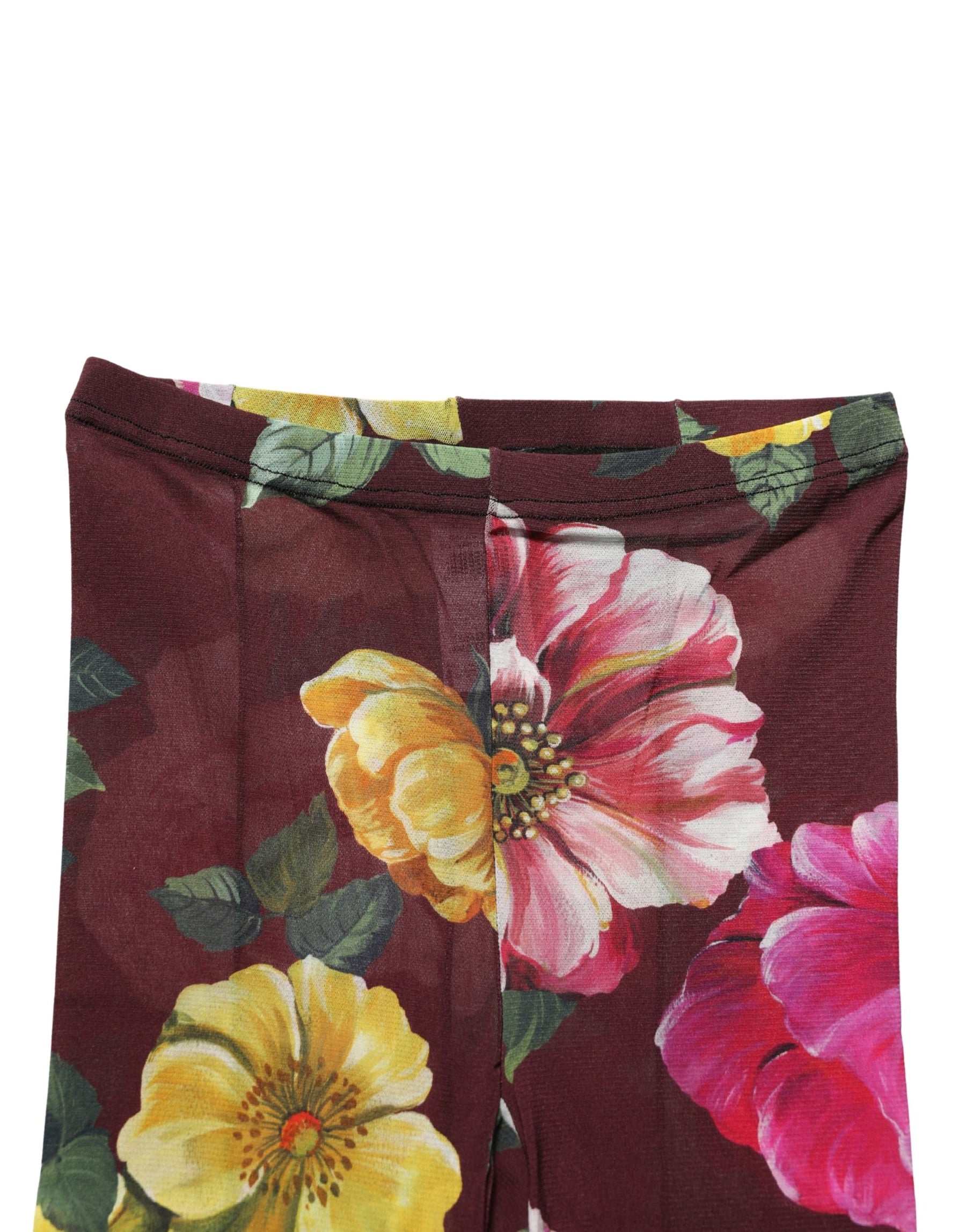 Dolce & Gabbana Maroon Floral Print Tights Sheer Stockings Socks | Regal Royce