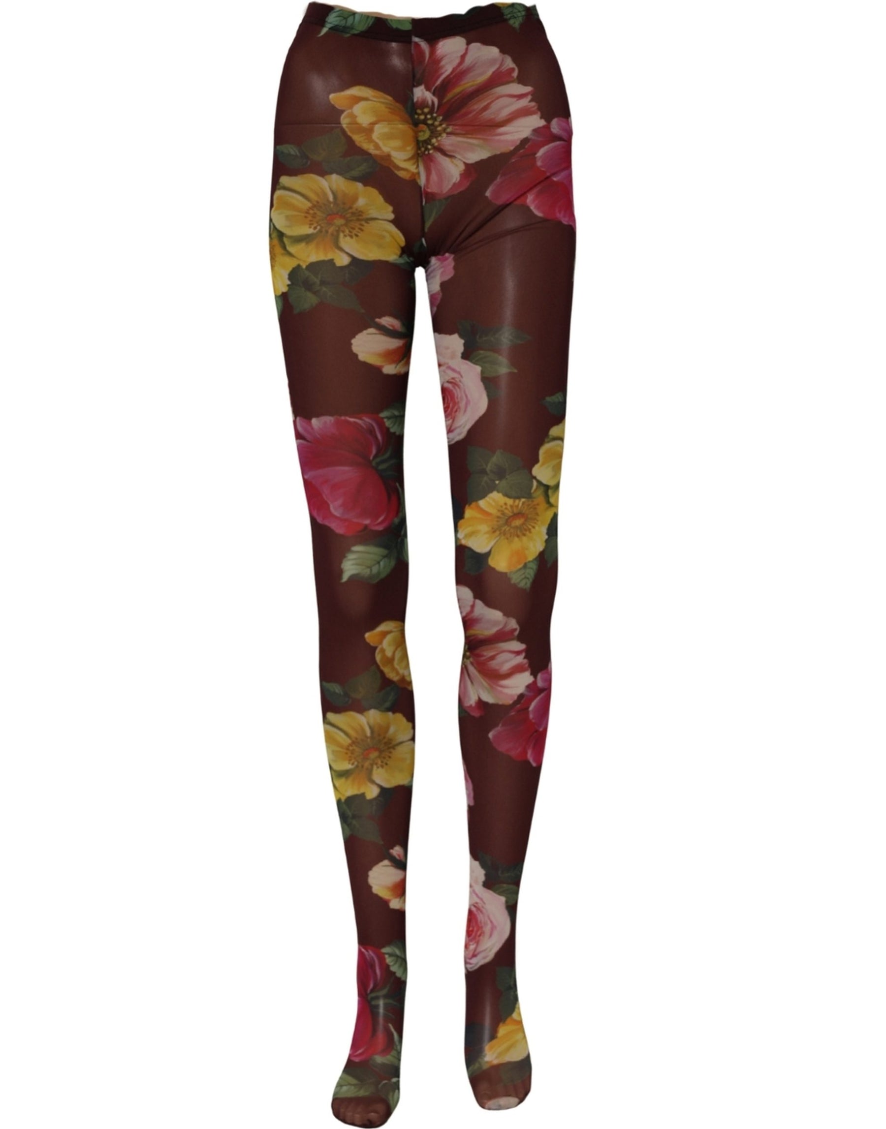 Dolce & Gabbana Maroon Floral Print Tights Sheer Stockings Socks | Regal Royce