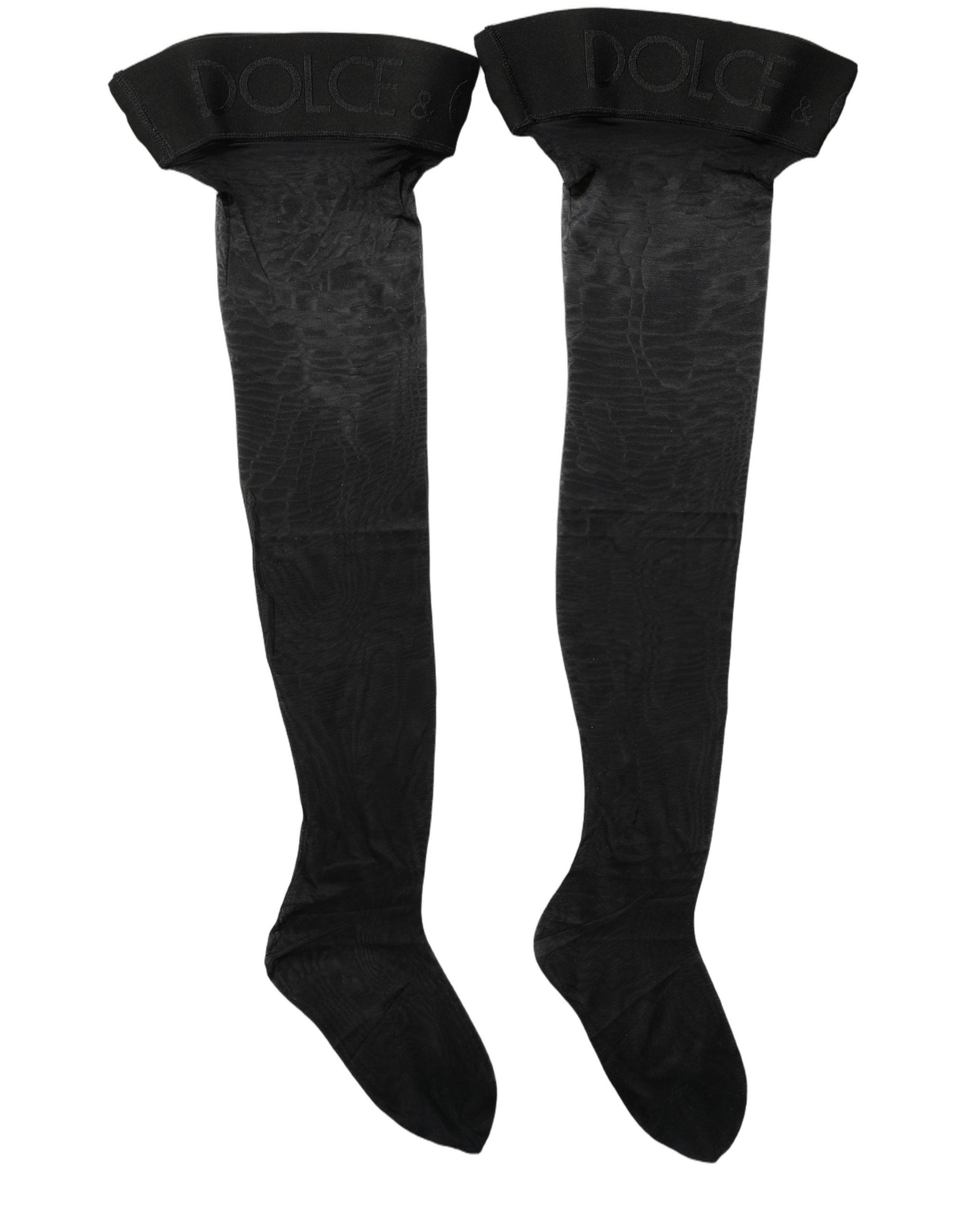Dolce & Gabbana Black Nylon Logo Calf Long Women Accessory Socks | Regal Royce