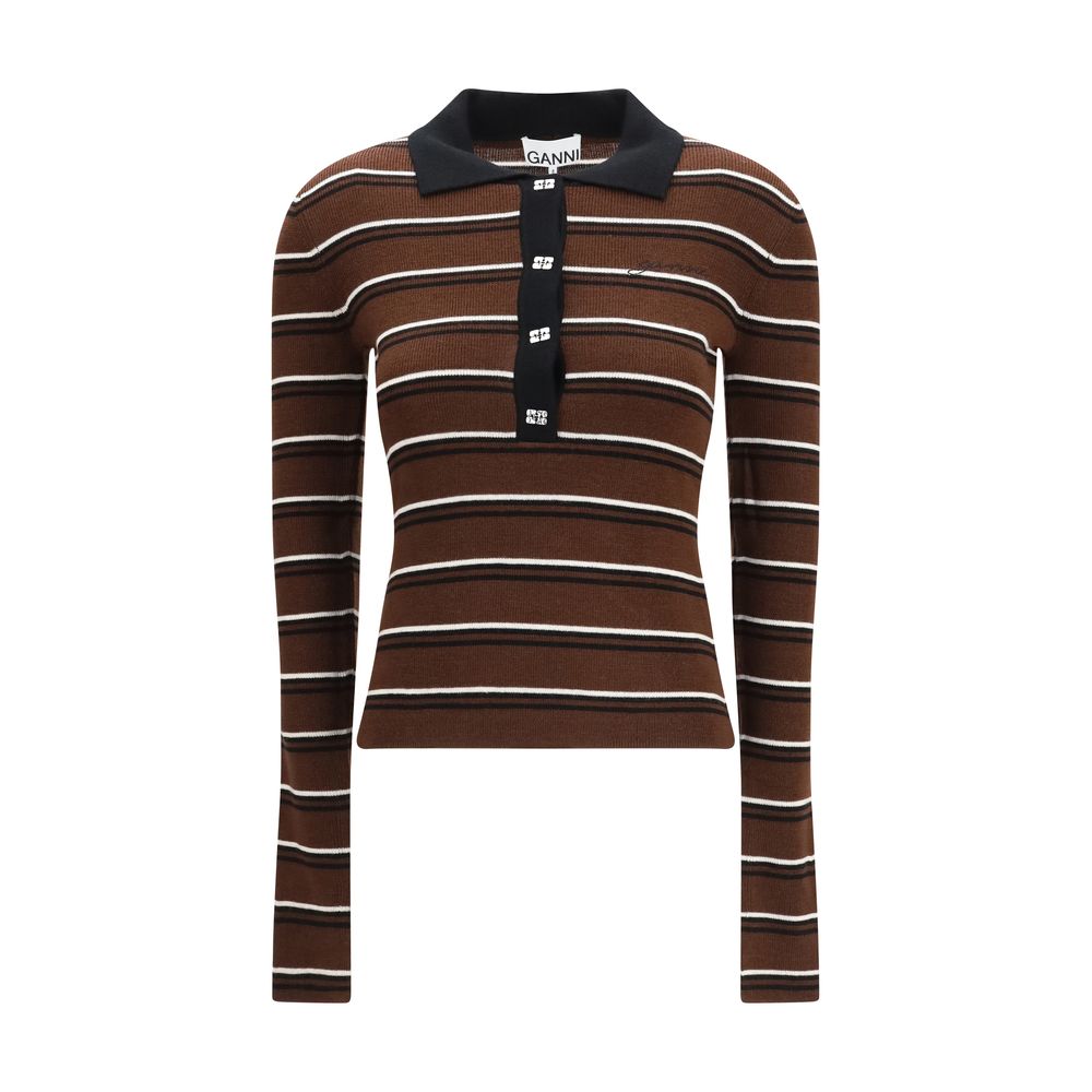 Ganni Brown Wool Oves Aries Polo Shirt | Regal Royce