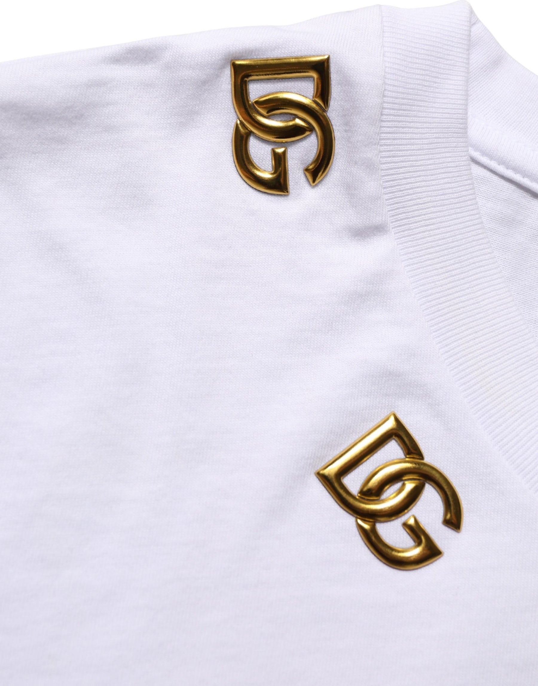 Dolce & Gabbana White Cotton Gold DG Logo Crew Neck T-shirt | Regal Royce