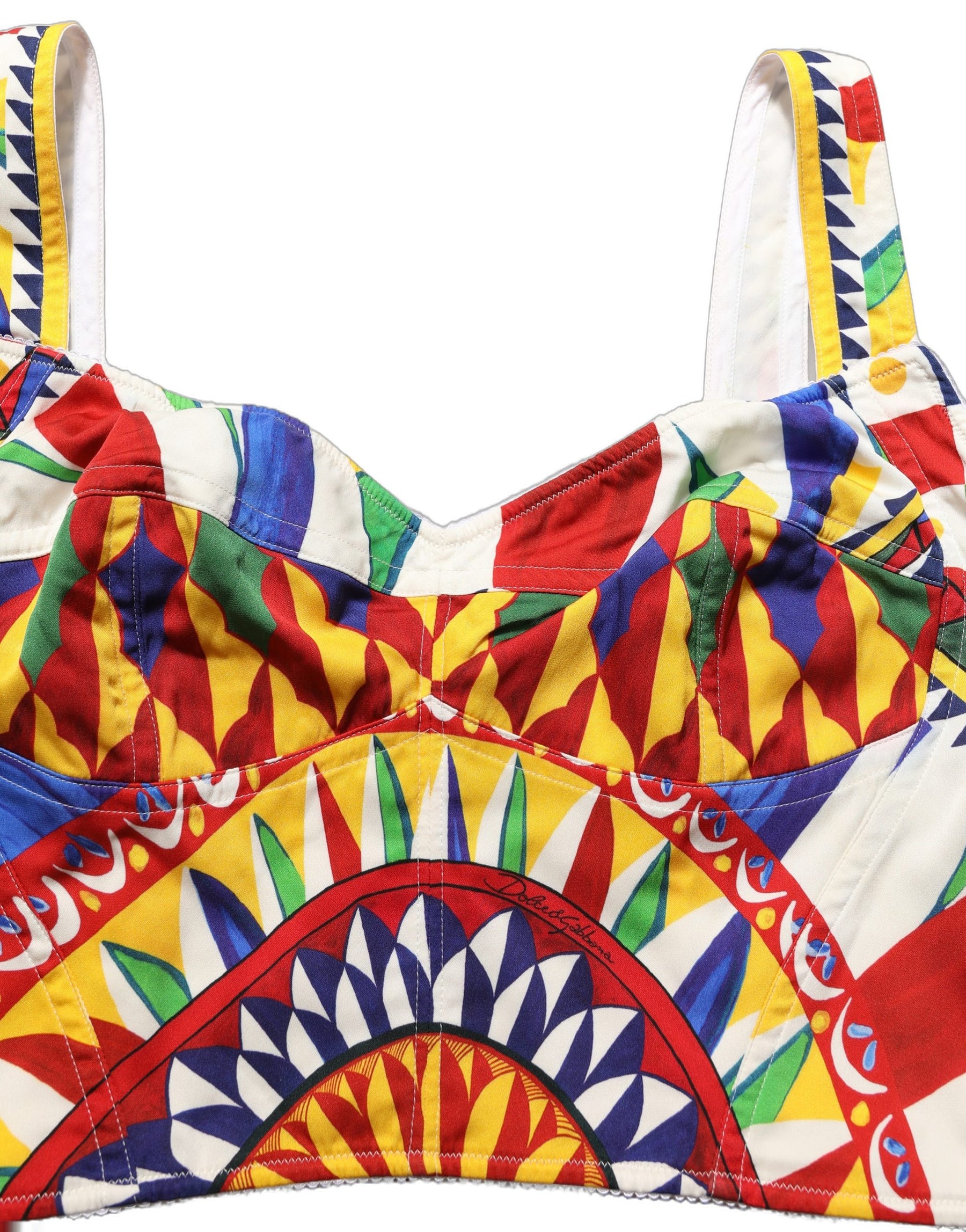 Dolce & Gabbana Multicolor Silk Carretto Print Cropped Tank Top | Regal Royce
