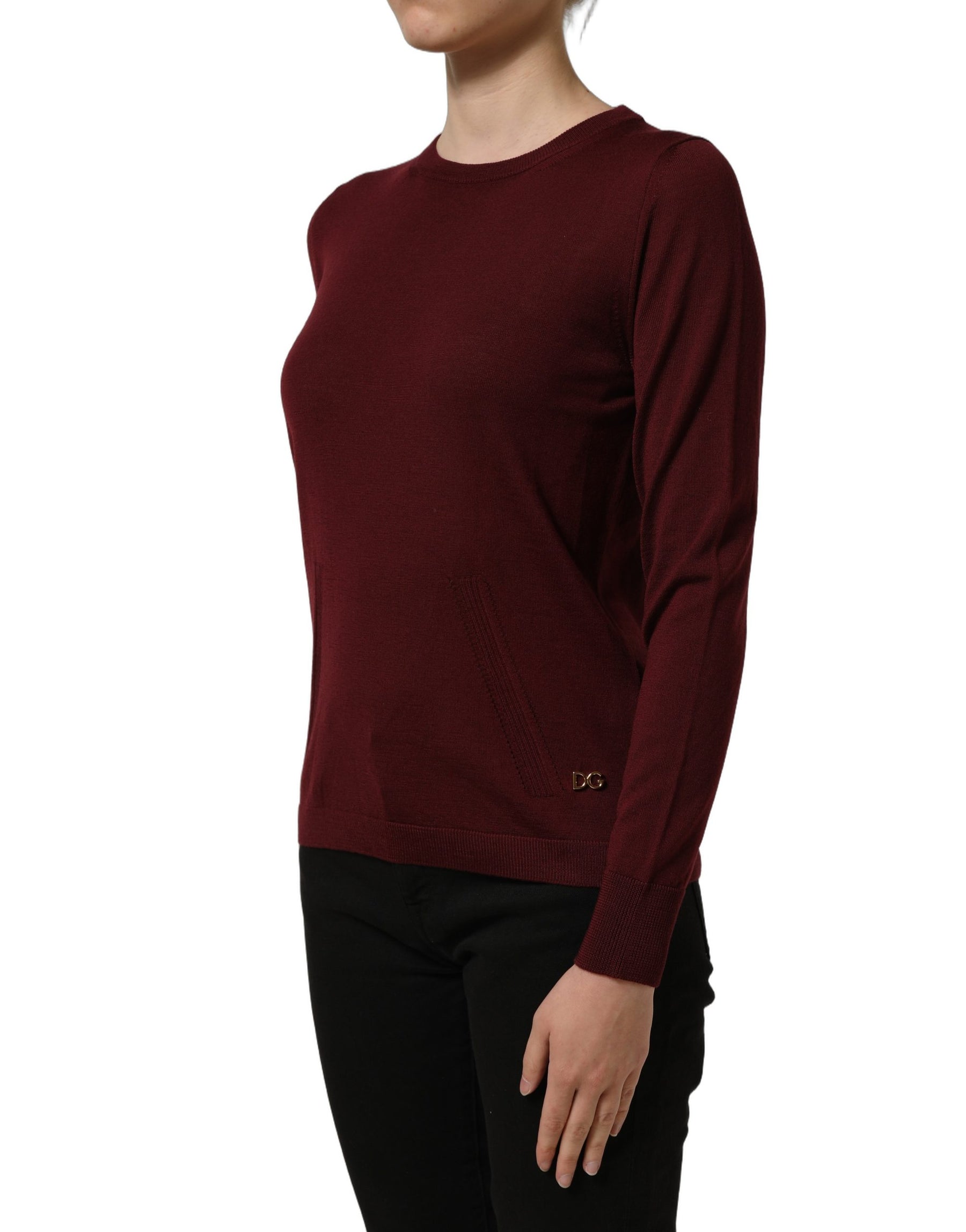 Dolce & Gabbana Maroon Wool Knitted CrewNeck Pullover Sweater | Regal Royce