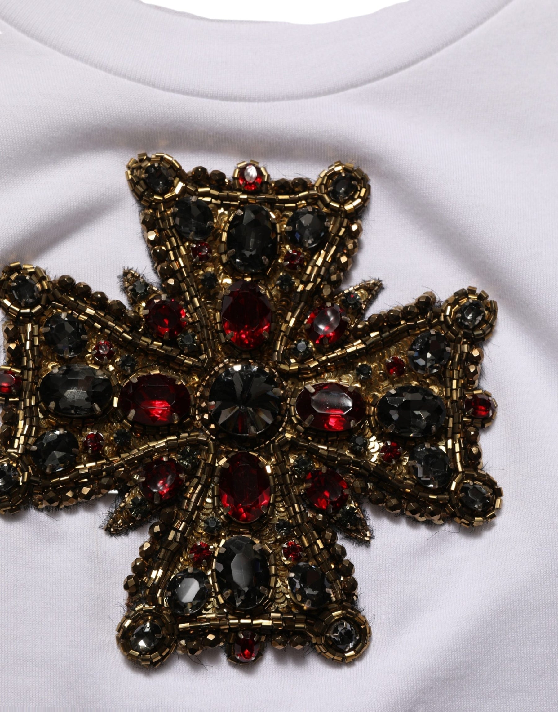 Dolce & Gabbana White Crystal Embellished Cross Top T-shirt | Regal Royce