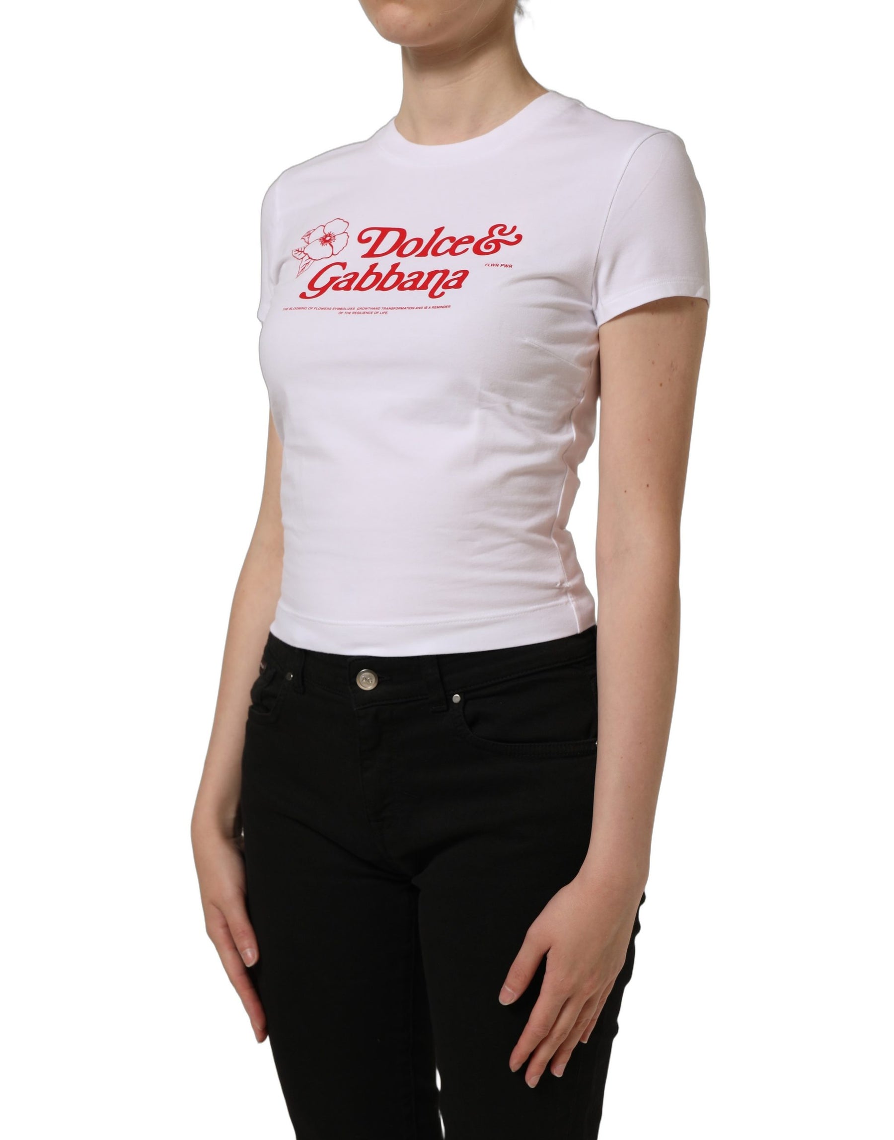Dolce & Gabbana White Floral Logo Print Crew Neck T-shirt | Regal Royce