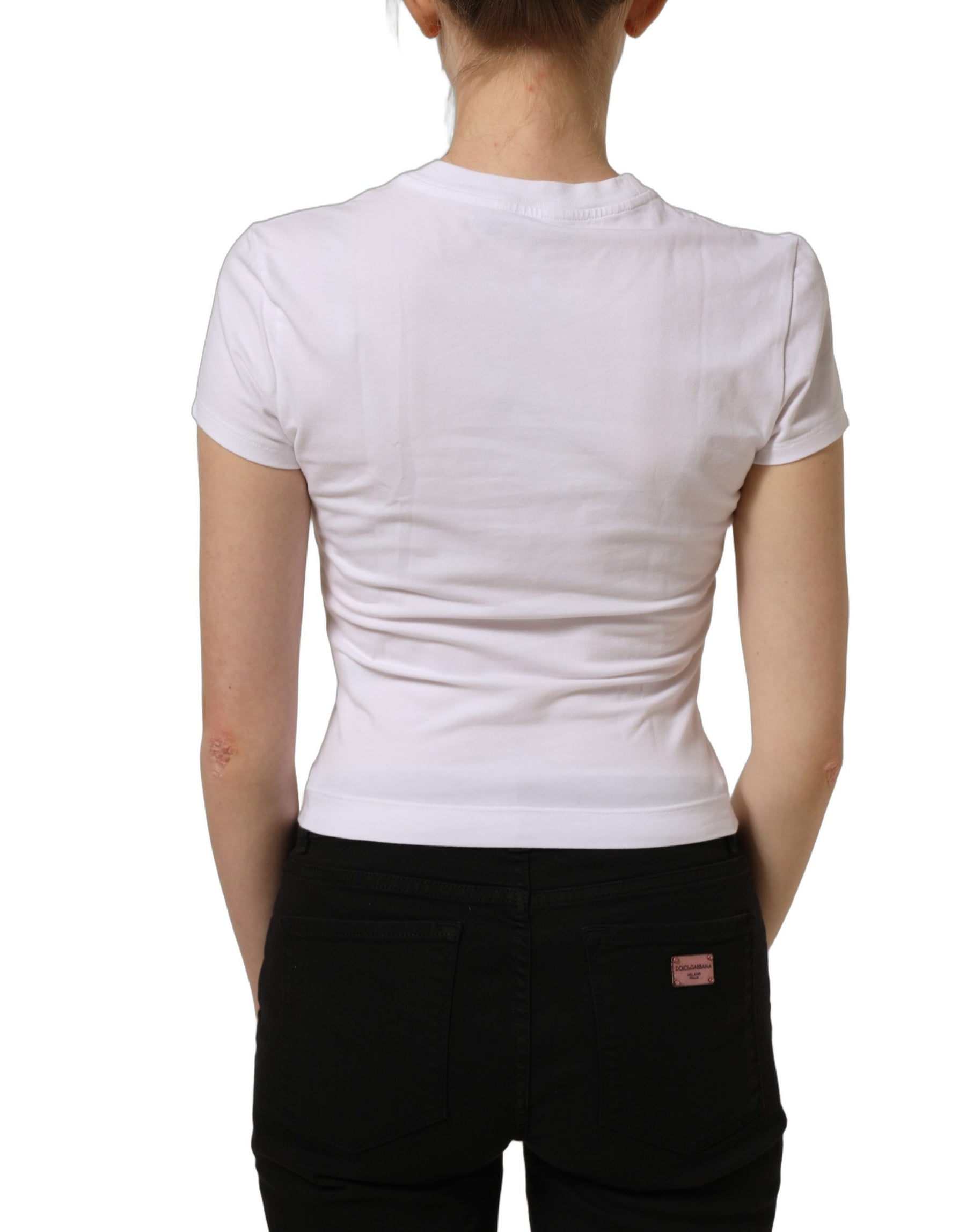 Dolce & Gabbana White Floral Logo Print Crew Neck T-shirt | Regal Royce