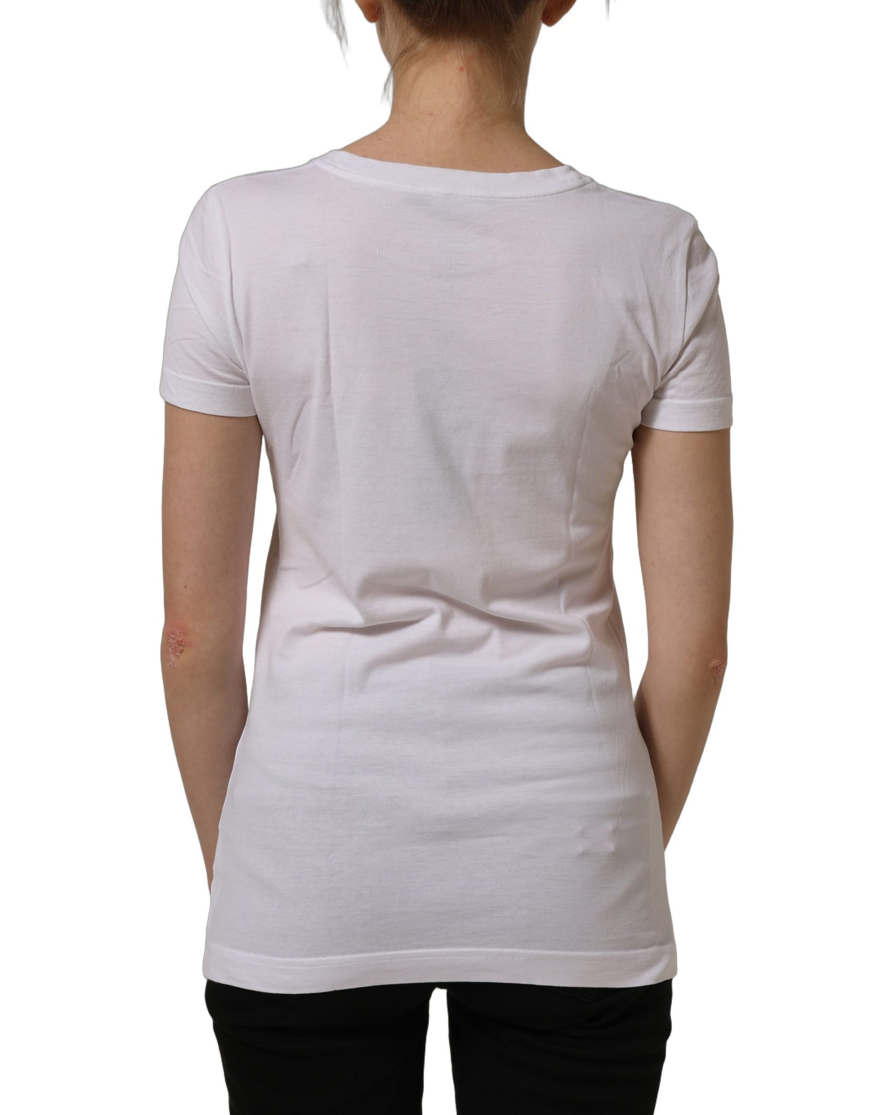 Dolce & Gabbana White Graphic Print Cotton Crew Neck T-shirt | Regal Royce