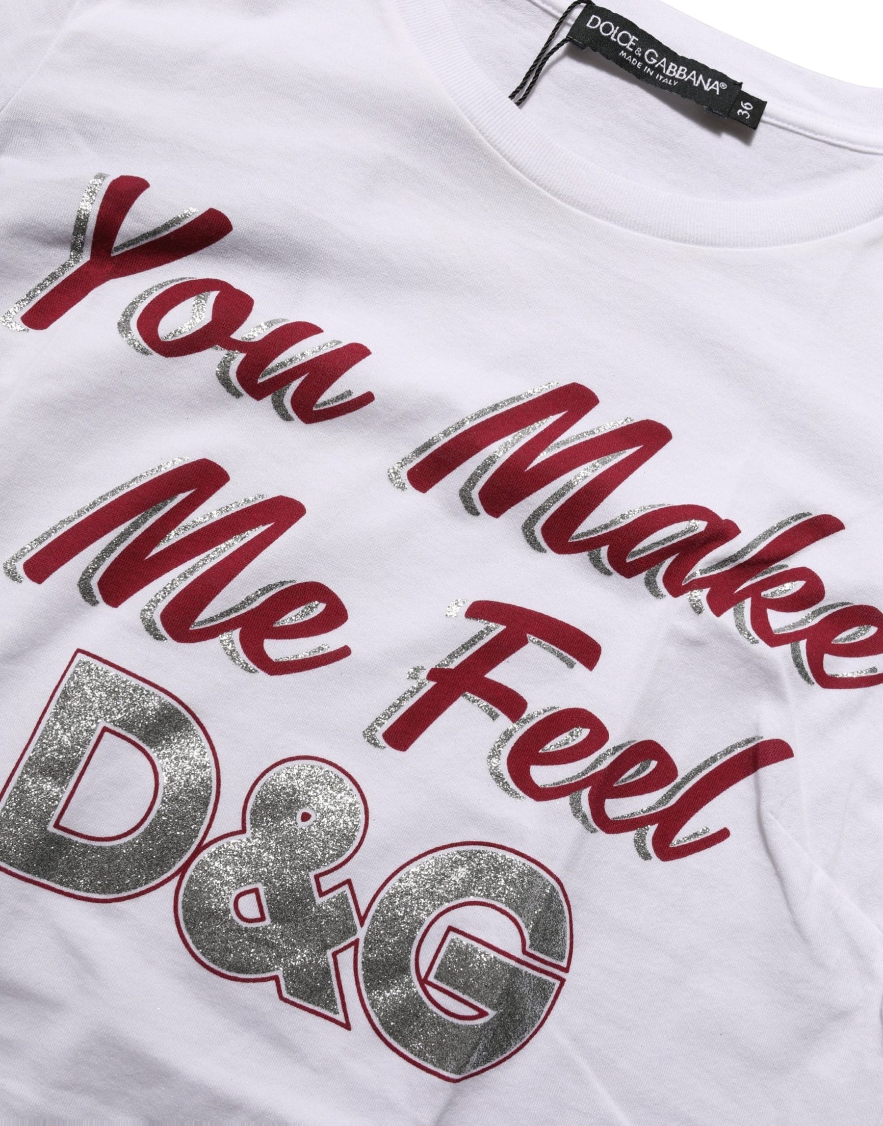 Dolce & Gabbana White Graphic Print Cotton Crew Neck T-shirt | Regal Royce