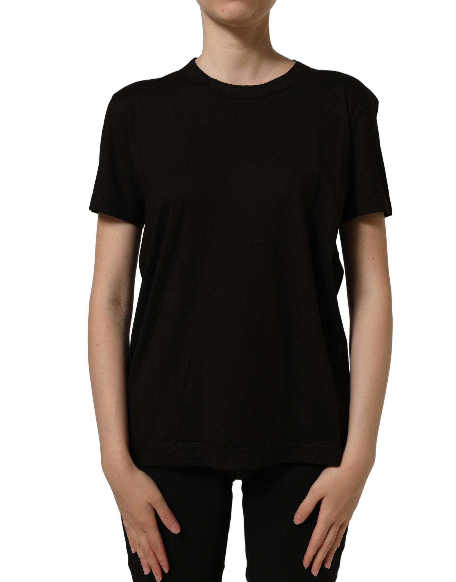 Dolce & Gabbana Black Cotton Crew Neck Short Sleeves T-shirt | Regal Royce